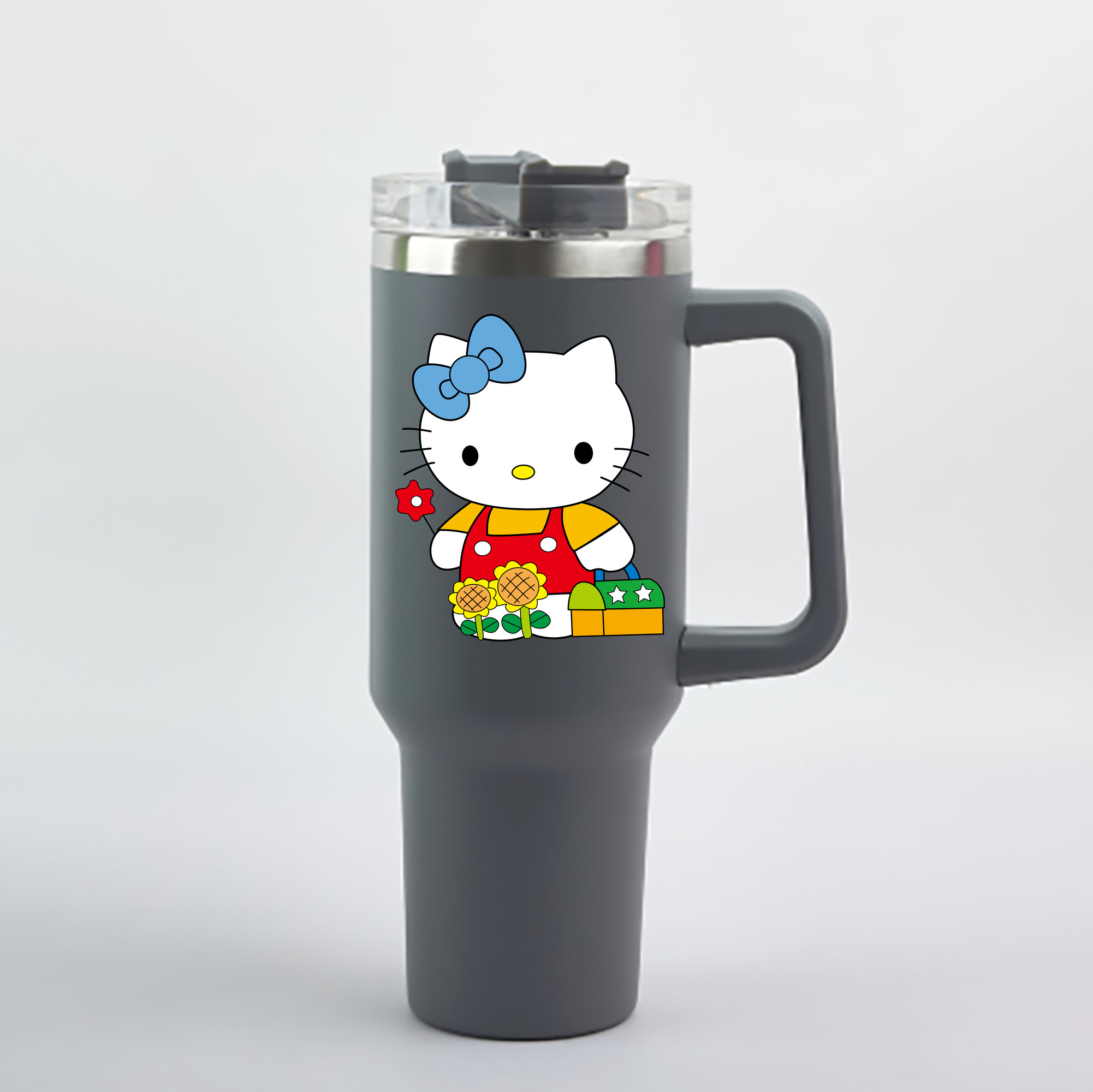 （画像用） Hello Kitty ハローキティ 1200mL車用タンブラー - クリスタルステッカー（プラスチックストロー付き）
