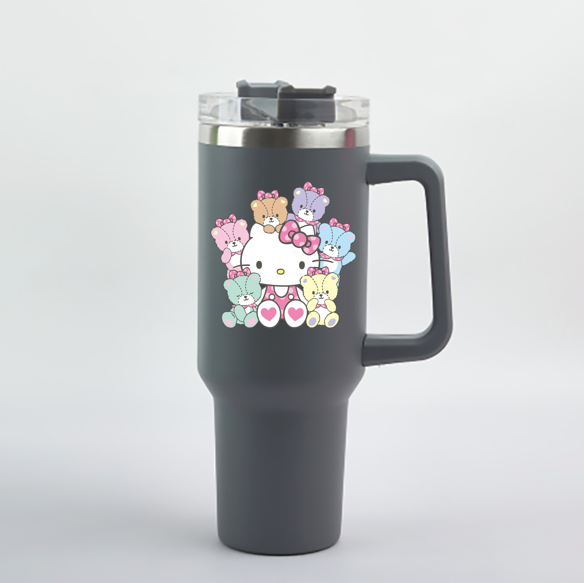 （画像用） Hello Kitty ハローキティ 1200mL車用タンブラー - クリスタルステッカー（プラスチックストロー付き）