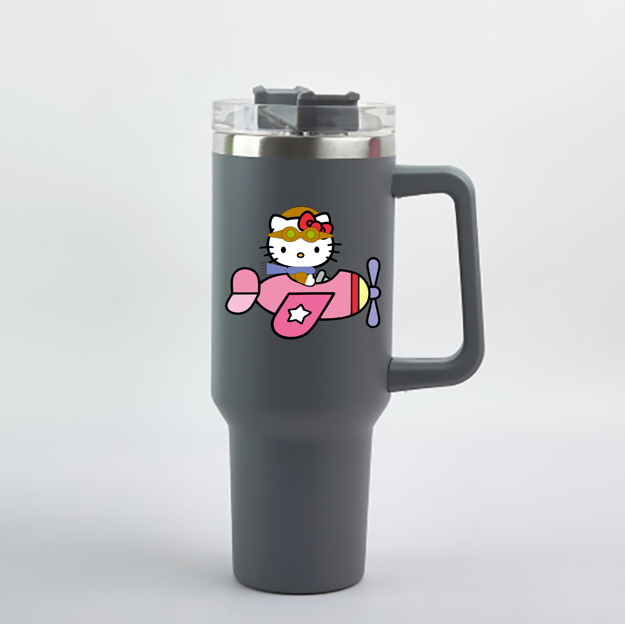 （画像用） Hello Kitty ハローキティ 1200mL車用タンブラー - クリスタルステッカー（プラスチックストロー付き）