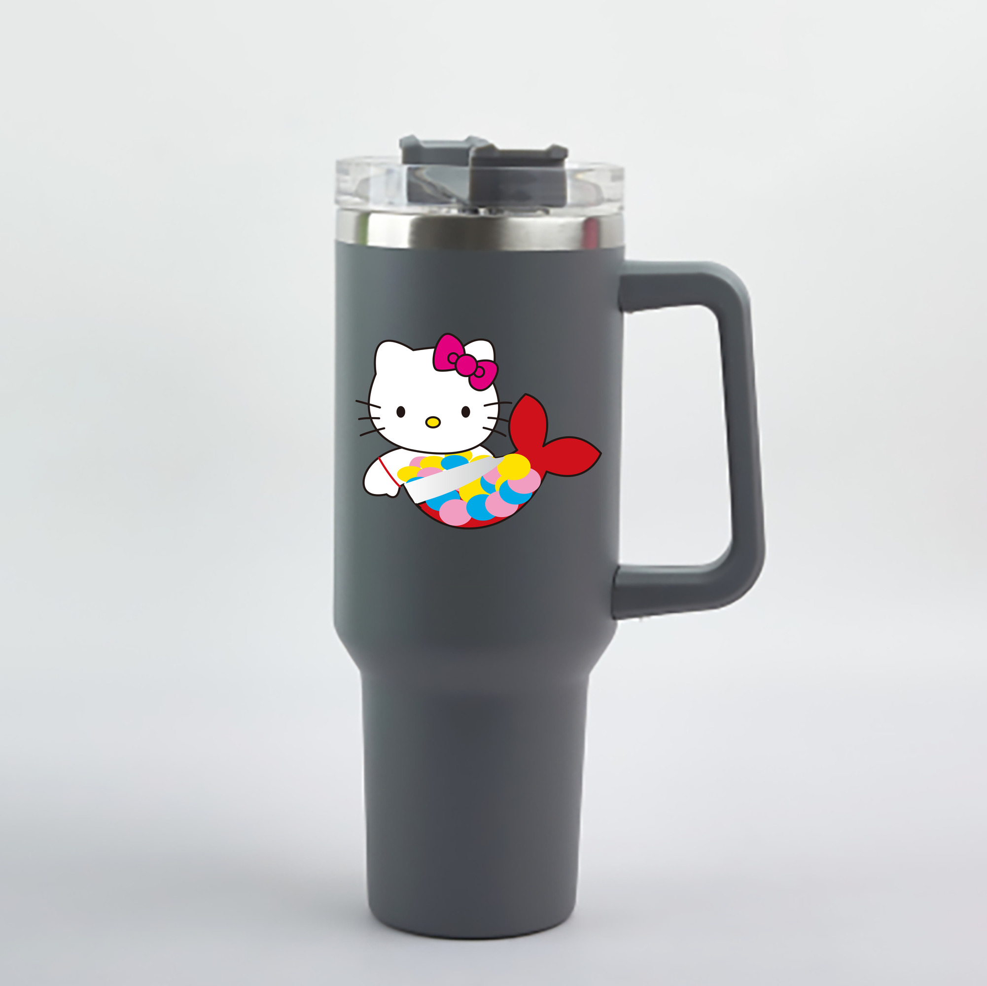 （画像用） Hello Kitty ハローキティ 1200mL車用タンブラー - クリスタルステッカー（プラスチックストロー付き）