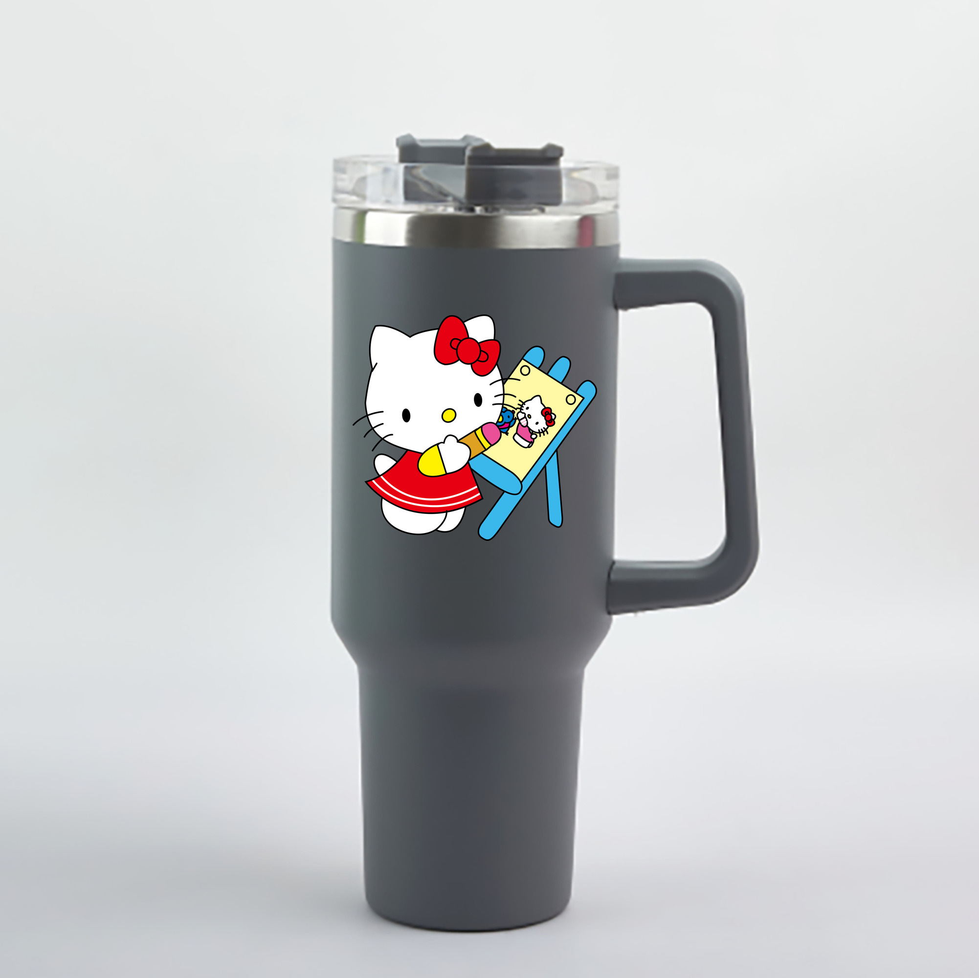 （画像用） Hello Kitty ハローキティ 1200mL車用タンブラー - クリスタルステッカー（プラスチックストロー付き）