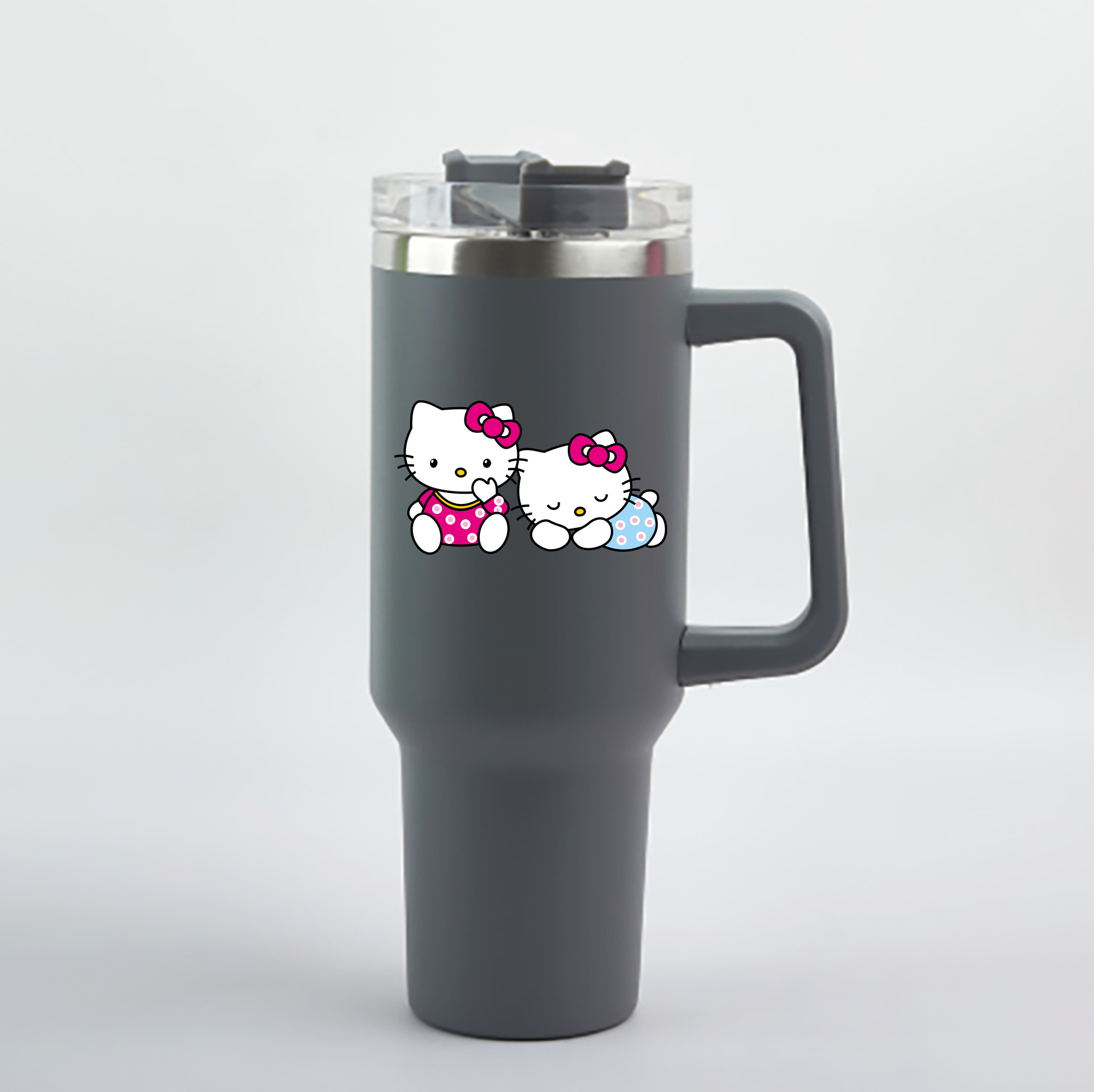 （画像用） Hello Kitty ハローキティ 1200mL車用タンブラー - クリスタルステッカー（プラスチックストロー付き）