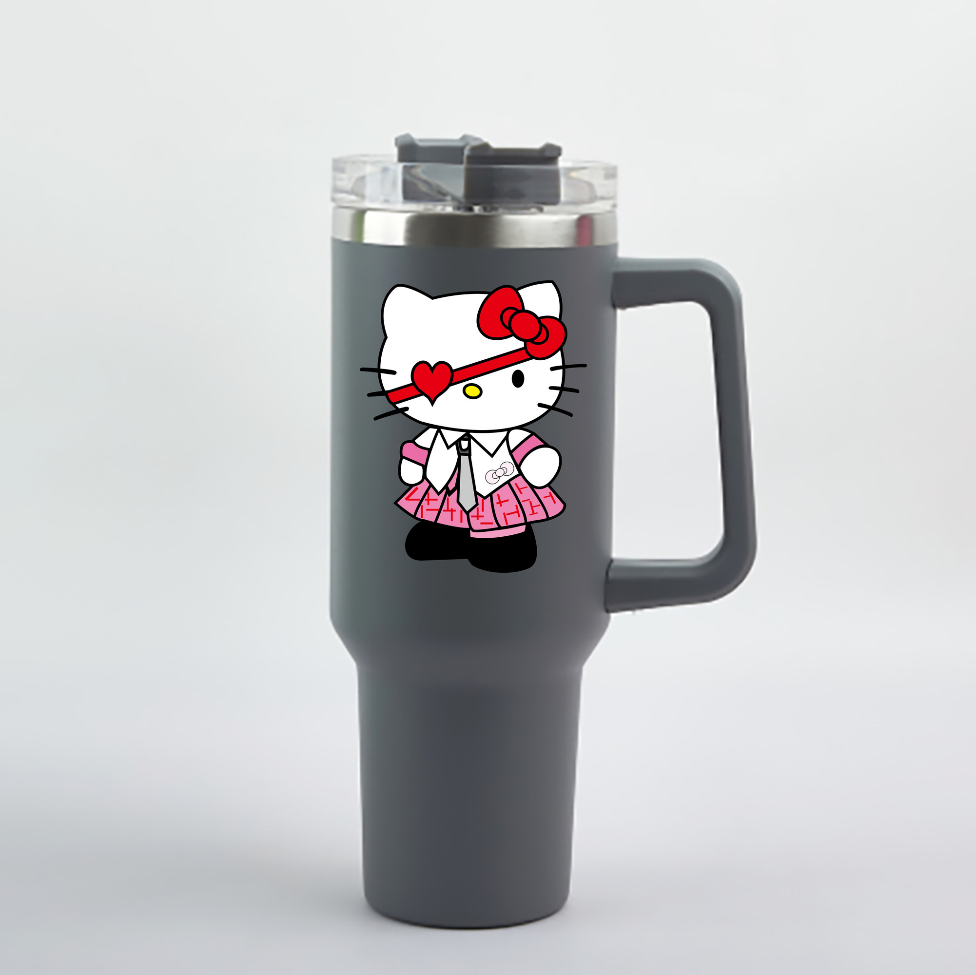 （画像用） Hello Kitty ハローキティ 1200mL車用タンブラー - クリスタルステッカー（プラスチックストロー付き）