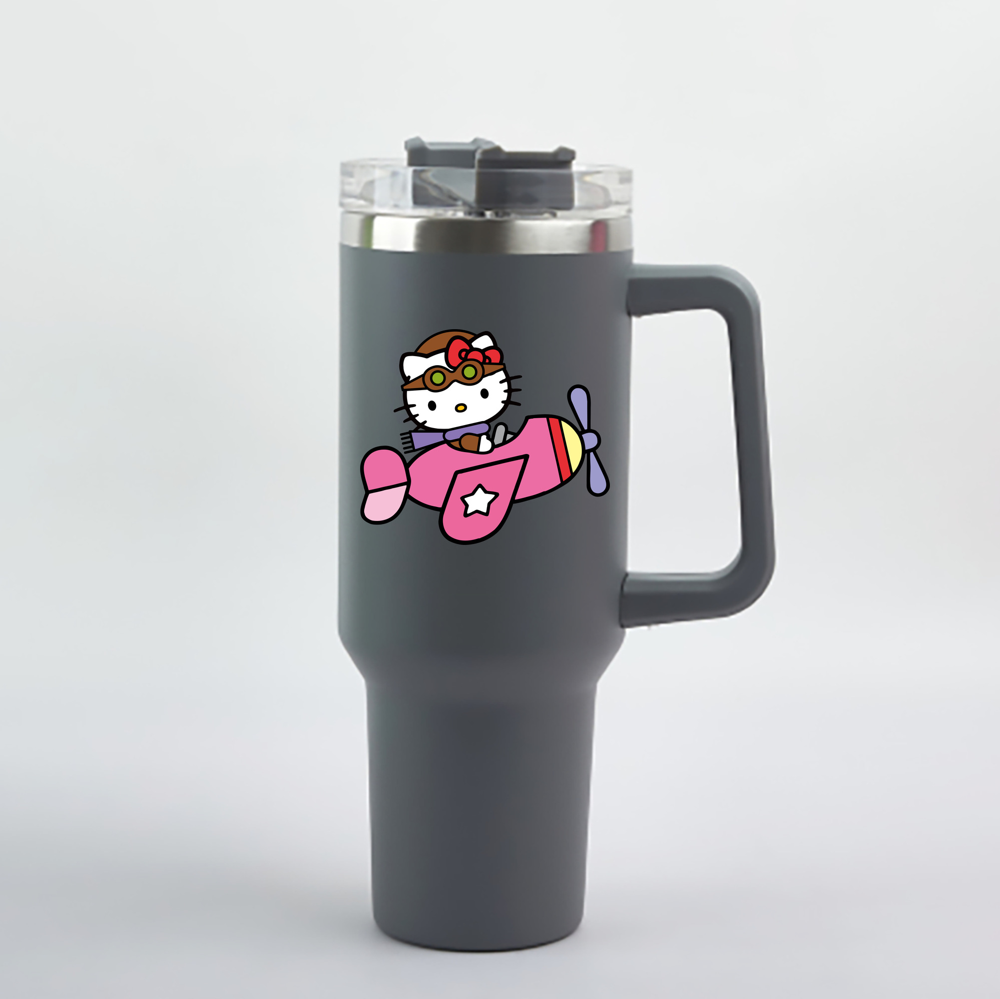 （画像用） Hello Kitty ハローキティ 1200mL車用タンブラー - クリスタルステッカー（プラスチックストロー付き）