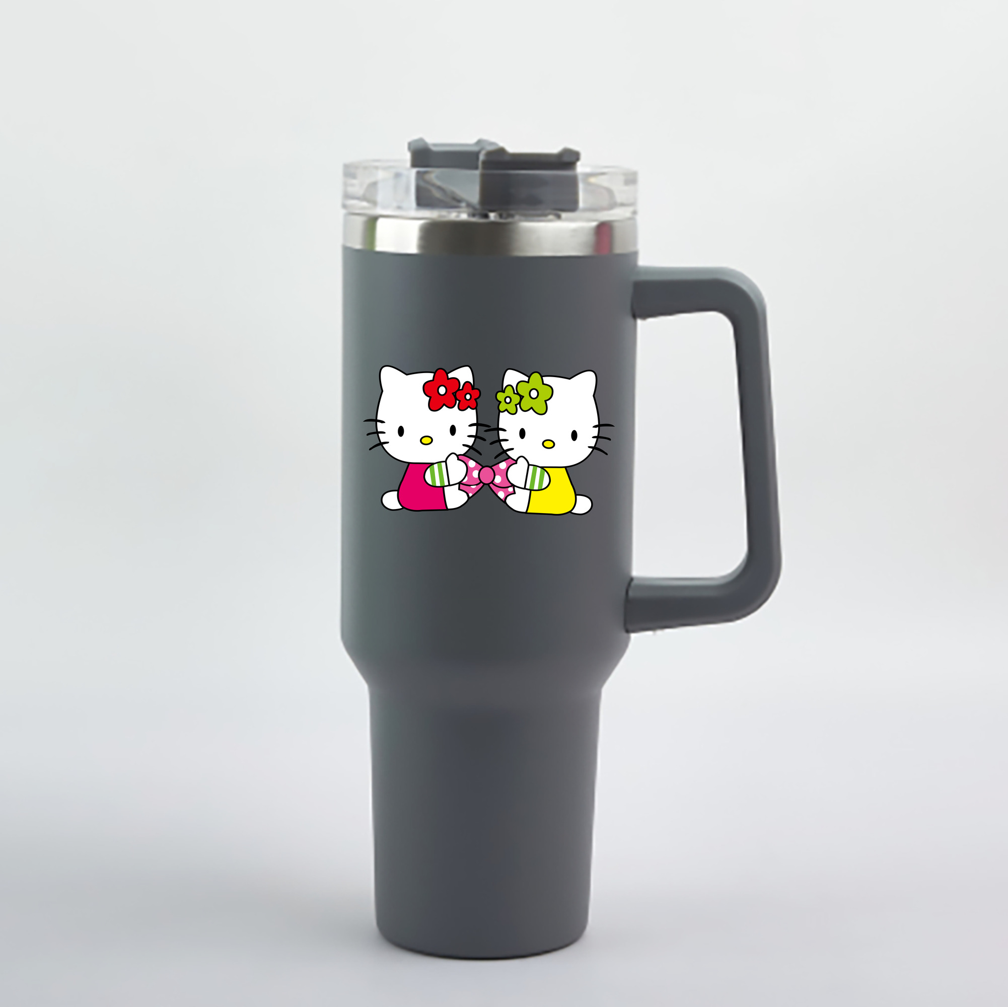 （画像用） Hello Kitty ハローキティ 1200mL車用タンブラー - クリスタルステッカー（プラスチックストロー付き）