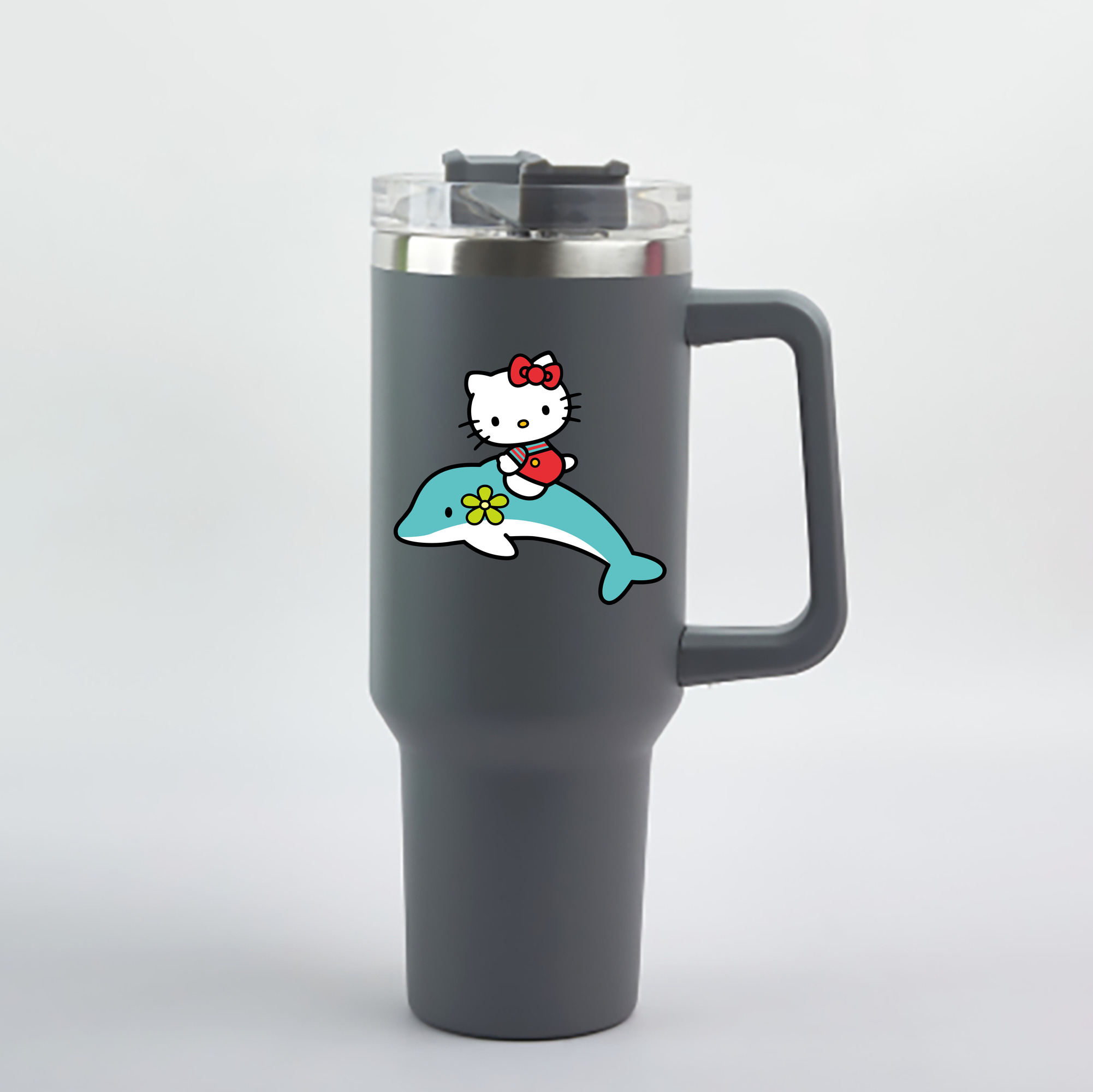 （画像用） Hello Kitty ハローキティ 1200mL車用タンブラー - クリスタルステッカー（プラスチックストロー付き）