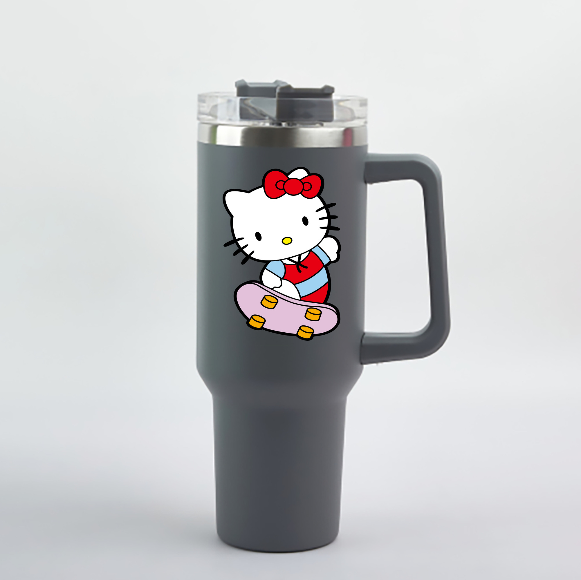 （画像用） Hello Kitty ハローキティ 1200mL車用タンブラー - クリスタルステッカー（プラスチックストロー付き）