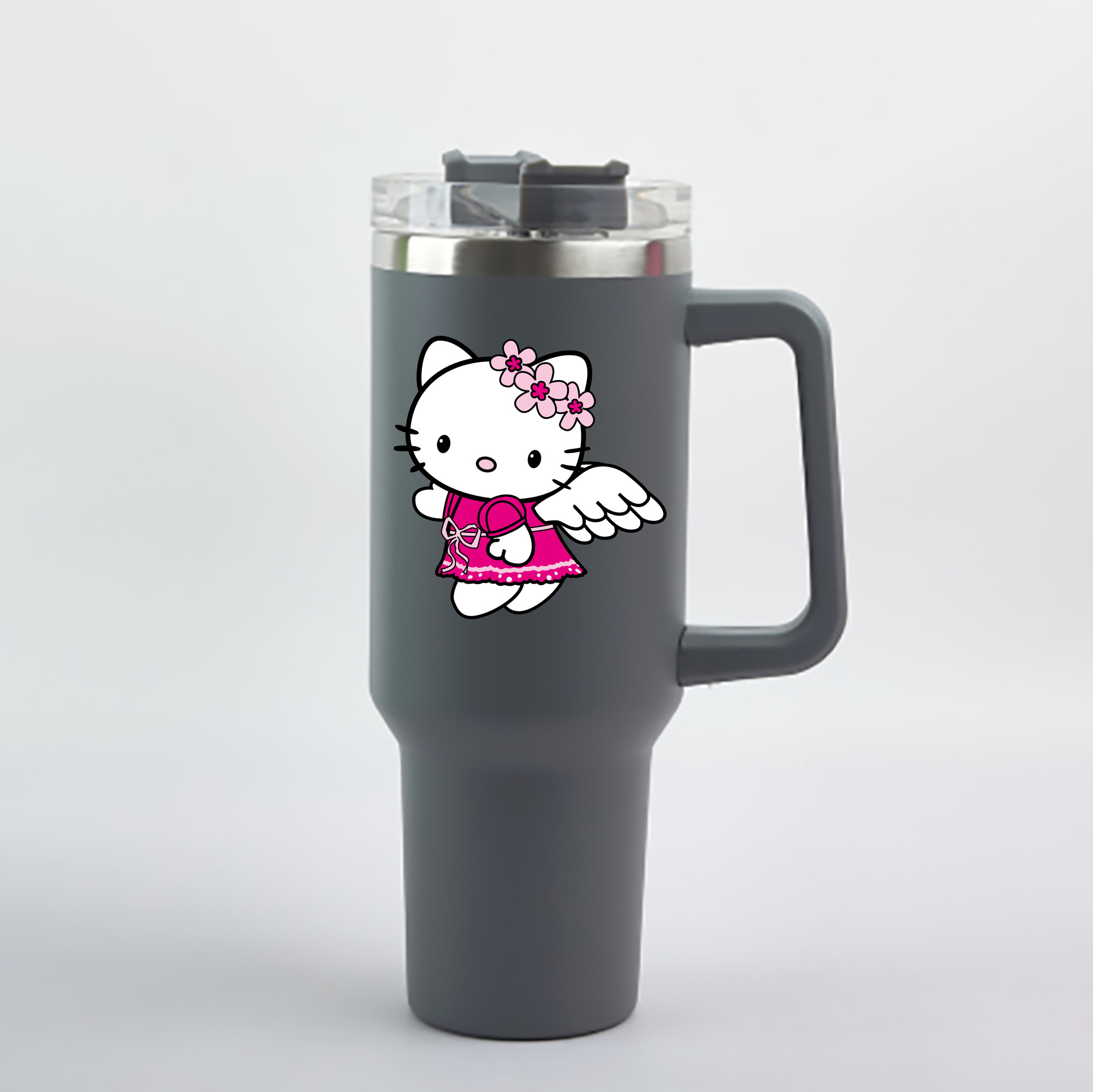 （画像用） Hello Kitty ハローキティ 1200mL車用タンブラー - クリスタルステッカー（プラスチックストロー付き）