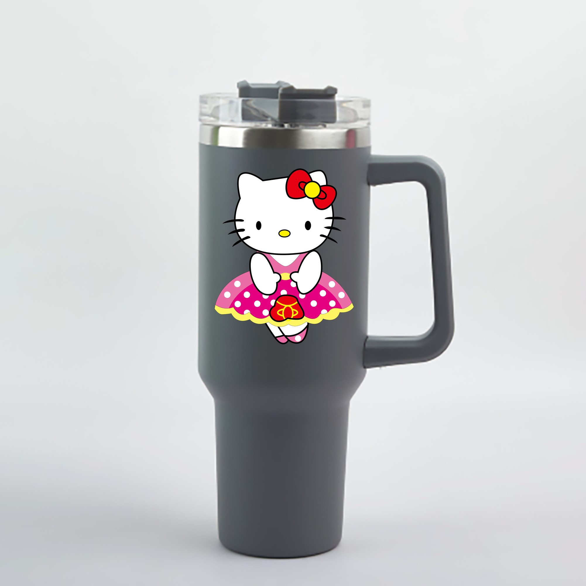 （画像用） Hello Kitty ハローキティ 1200mL車用タンブラー - クリスタルステッカー（プラスチックストロー付き）