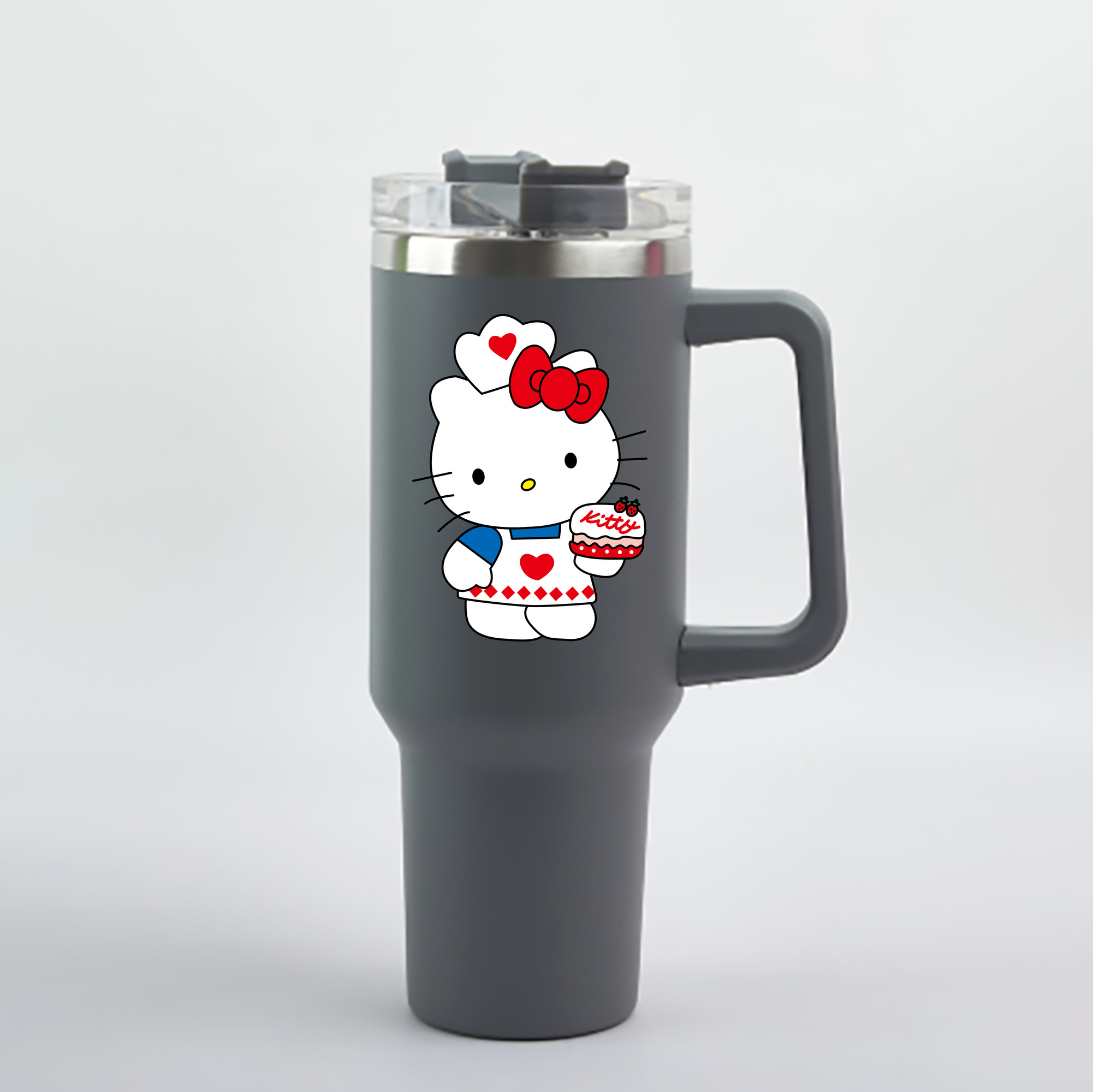 （画像用） Hello Kitty ハローキティ 1200mL車用タンブラー - クリスタルステッカー（プラスチックストロー付き）