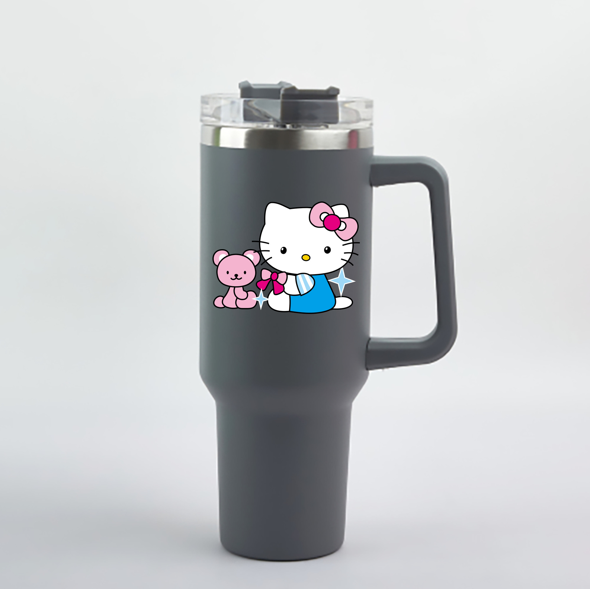 （画像用） Hello Kitty ハローキティ 1200mL車用タンブラー - クリスタルステッカー（プラスチックストロー付き）