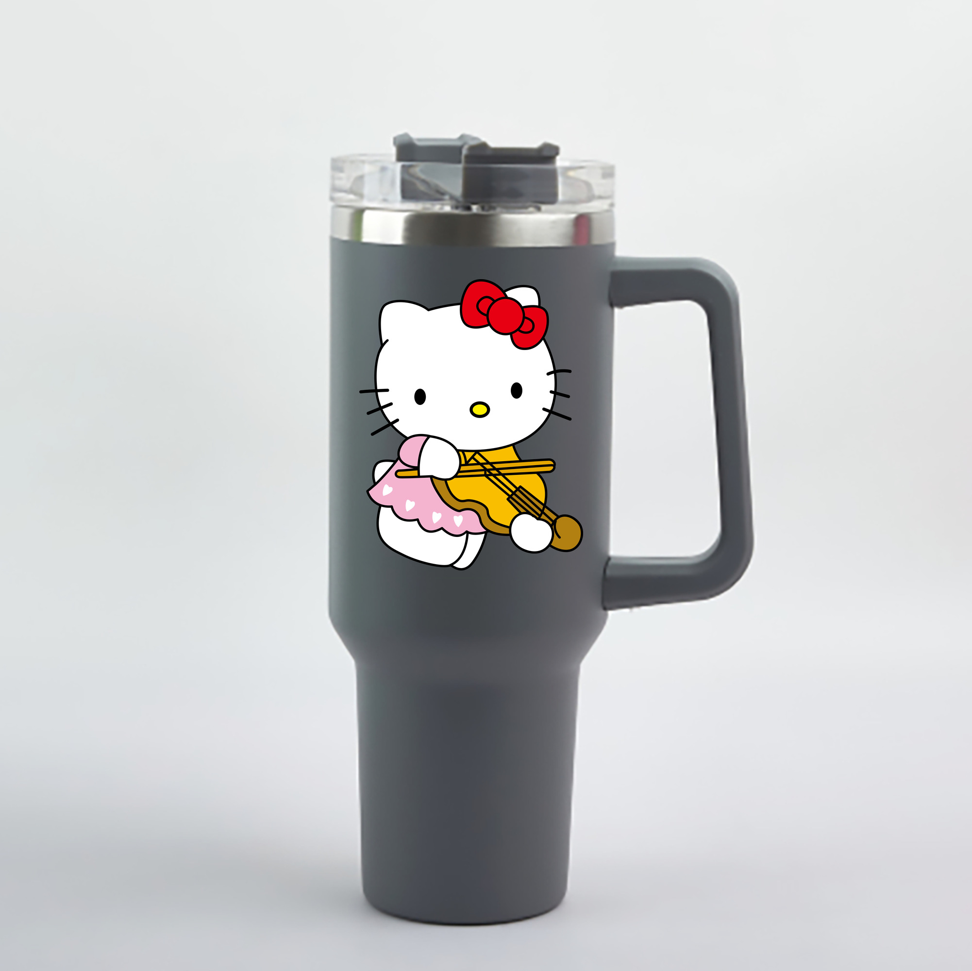 （画像用） Hello Kitty ハローキティ 1200mL車用タンブラー - クリスタルステッカー（プラスチックストロー付き）