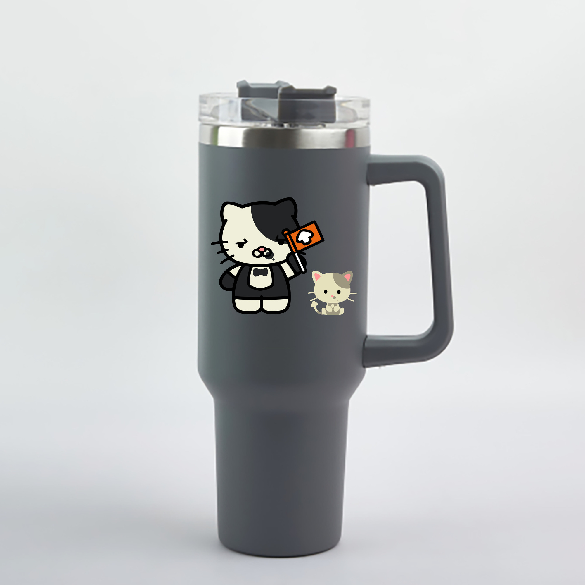 （画像用） Hello Kitty ハローキティ 1200mL車用タンブラー - クリスタルステッカー（プラスチックストロー付き）