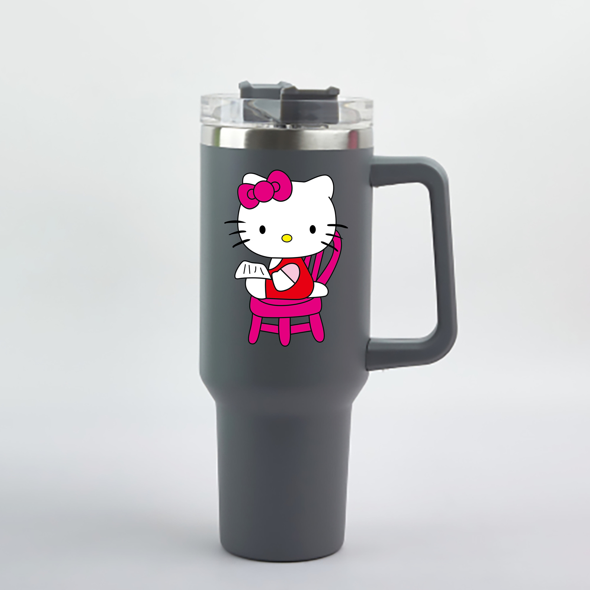 （画像用） Hello Kitty ハローキティ 1200mL車用タンブラー - クリスタルステッカー（プラスチックストロー付き）