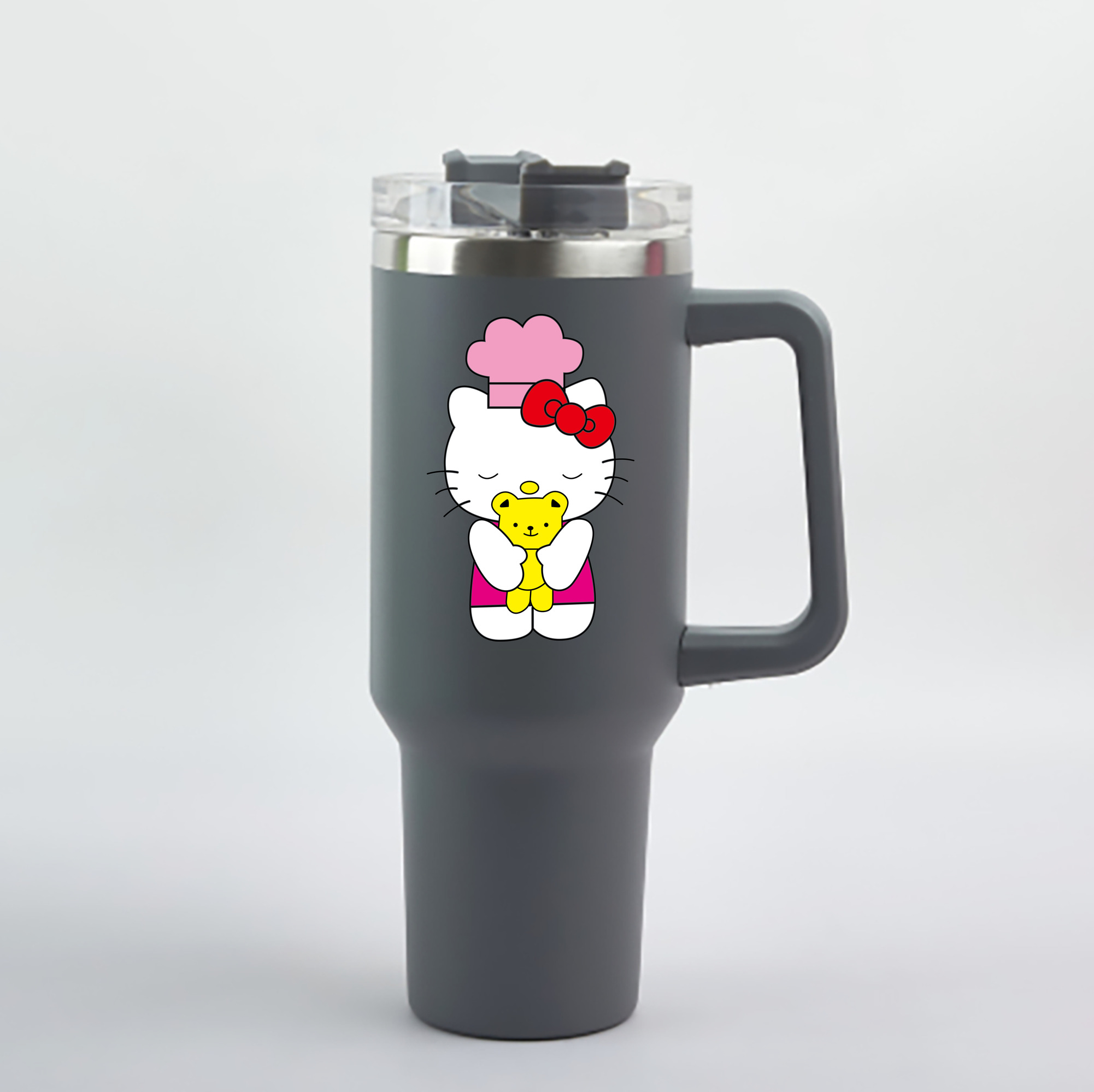 （画像用） Hello Kitty ハローキティ 1200mL車用タンブラー - クリスタルステッカー（プラスチックストロー付き）