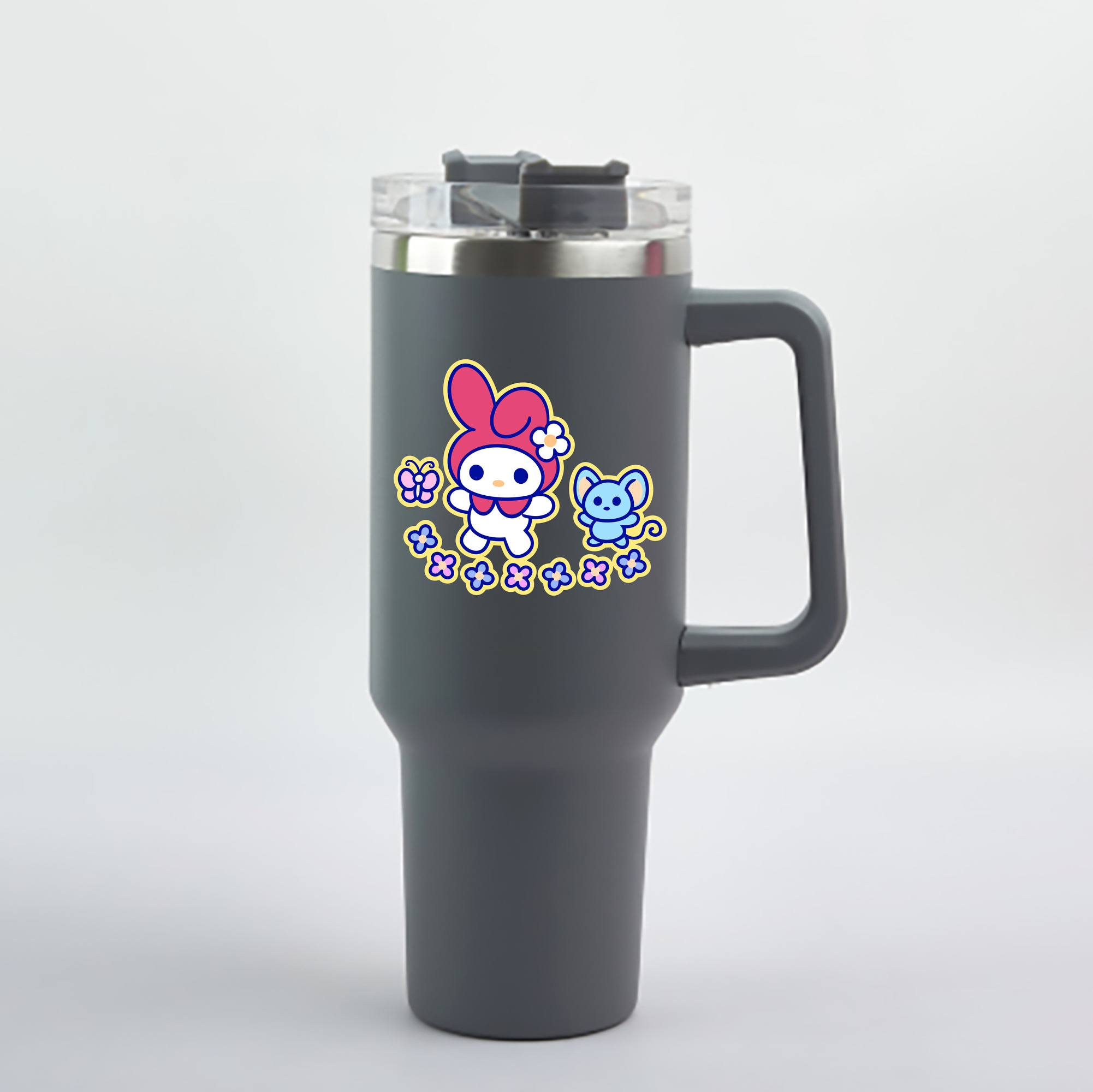 （画像用） Hello Kitty ハローキティ 1200mL車用タンブラー - クリスタルステッカー（プラスチックストロー付き）