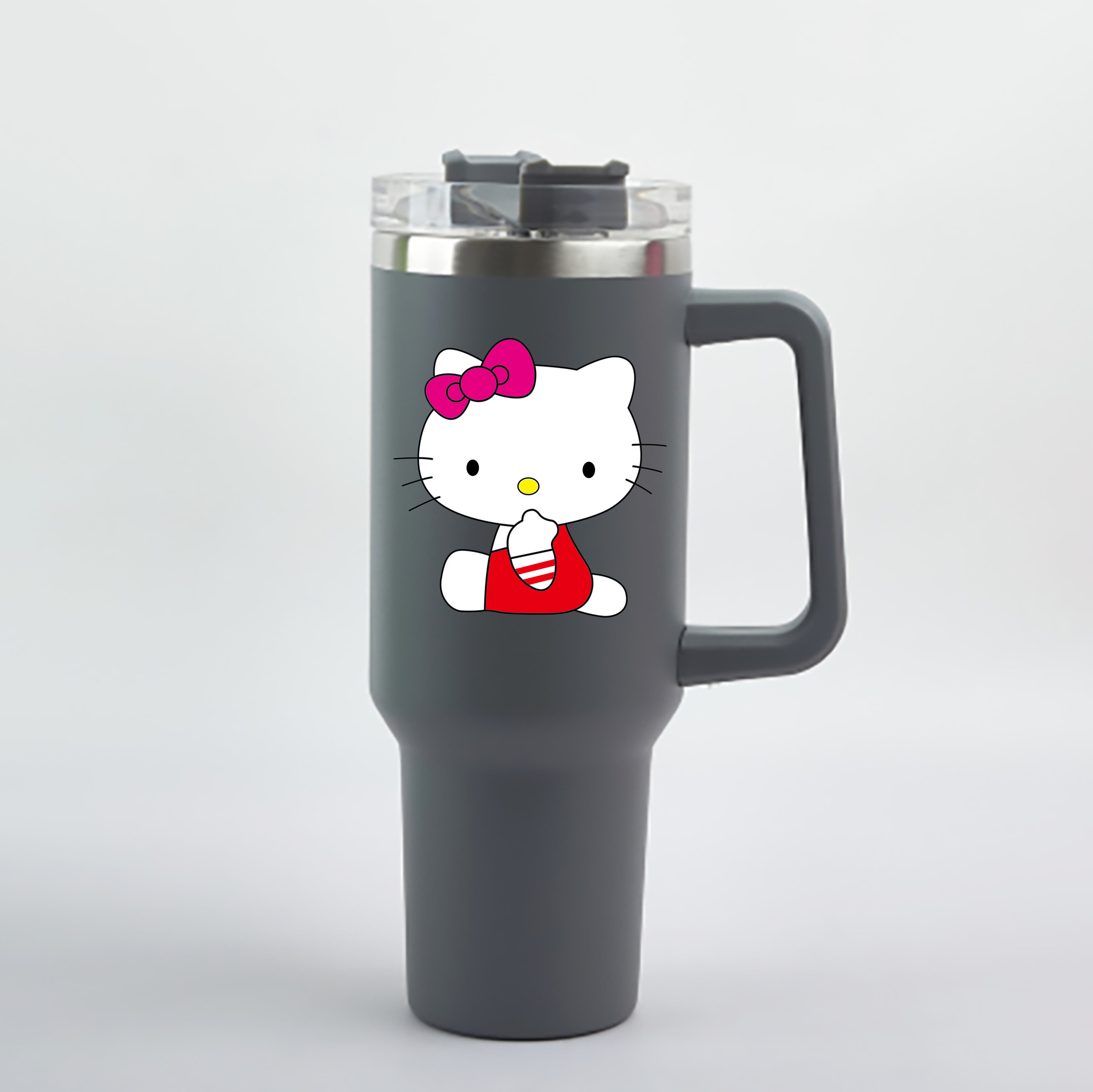 （画像用） Hello Kitty ハローキティ 1200mL車用タンブラー - クリスタルステッカー（プラスチックストロー付き）