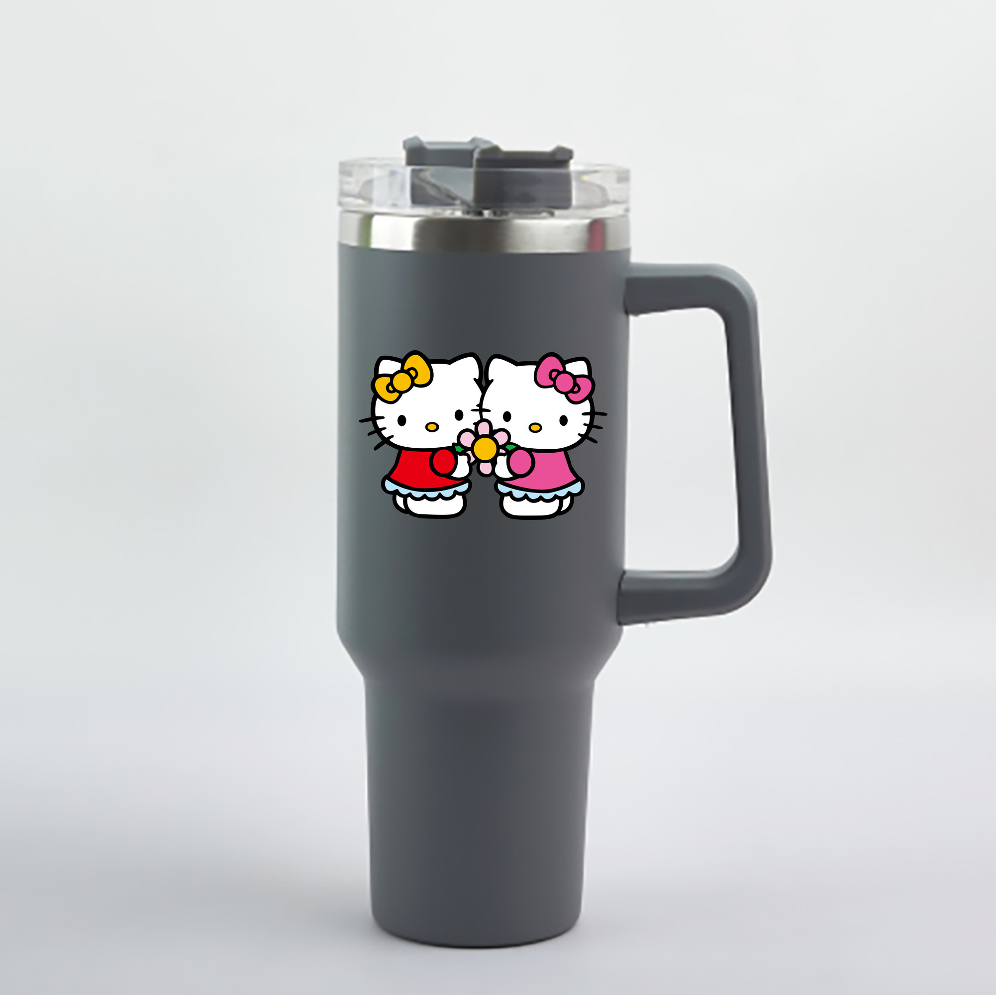 （画像用） Hello Kitty ハローキティ 1200mL車用タンブラー - クリスタルステッカー（プラスチックストロー付き）