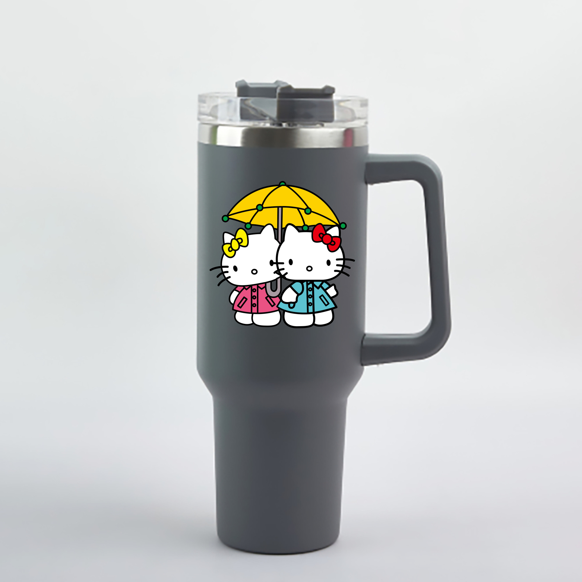（画像用） Hello Kitty ハローキティ 1200mL車用タンブラー - クリスタルステッカー（プラスチックストロー付き）