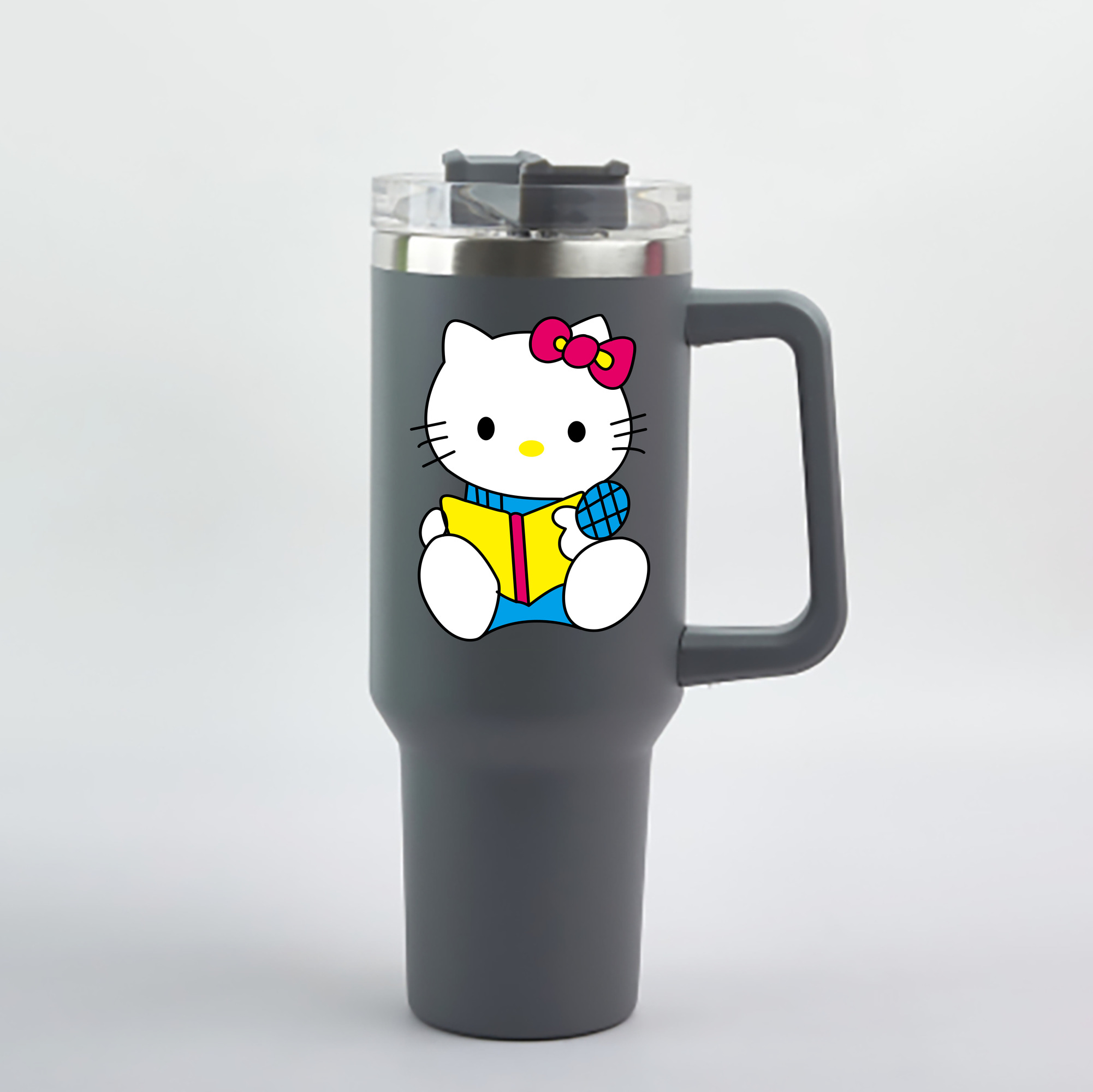 （画像用） Hello Kitty ハローキティ 1200mL車用タンブラー - クリスタルステッカー（プラスチックストロー付き）