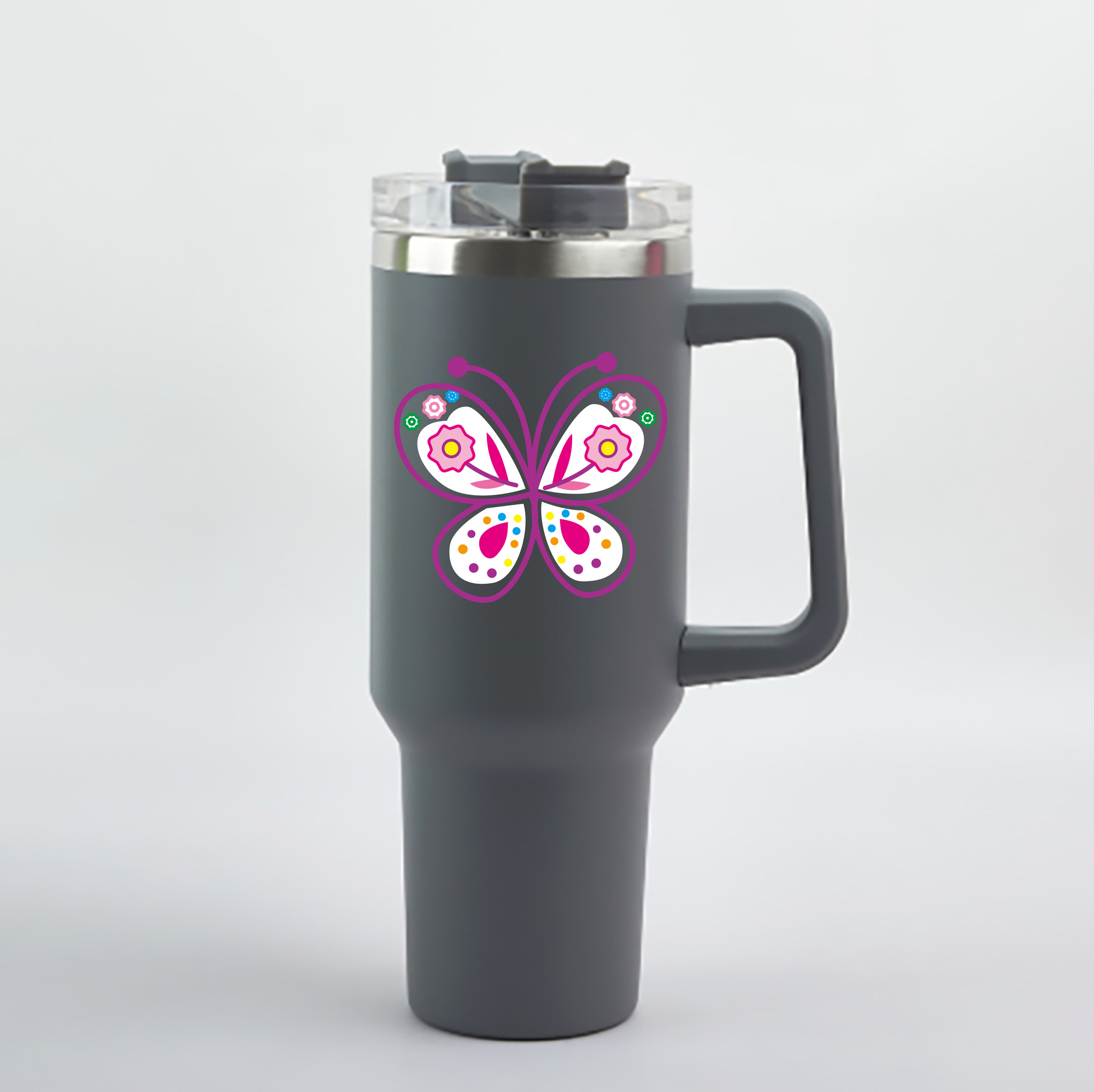（画像用） Hello Kitty ハローキティ 1200mL車用タンブラー - クリスタルステッカー（プラスチックストロー付き）