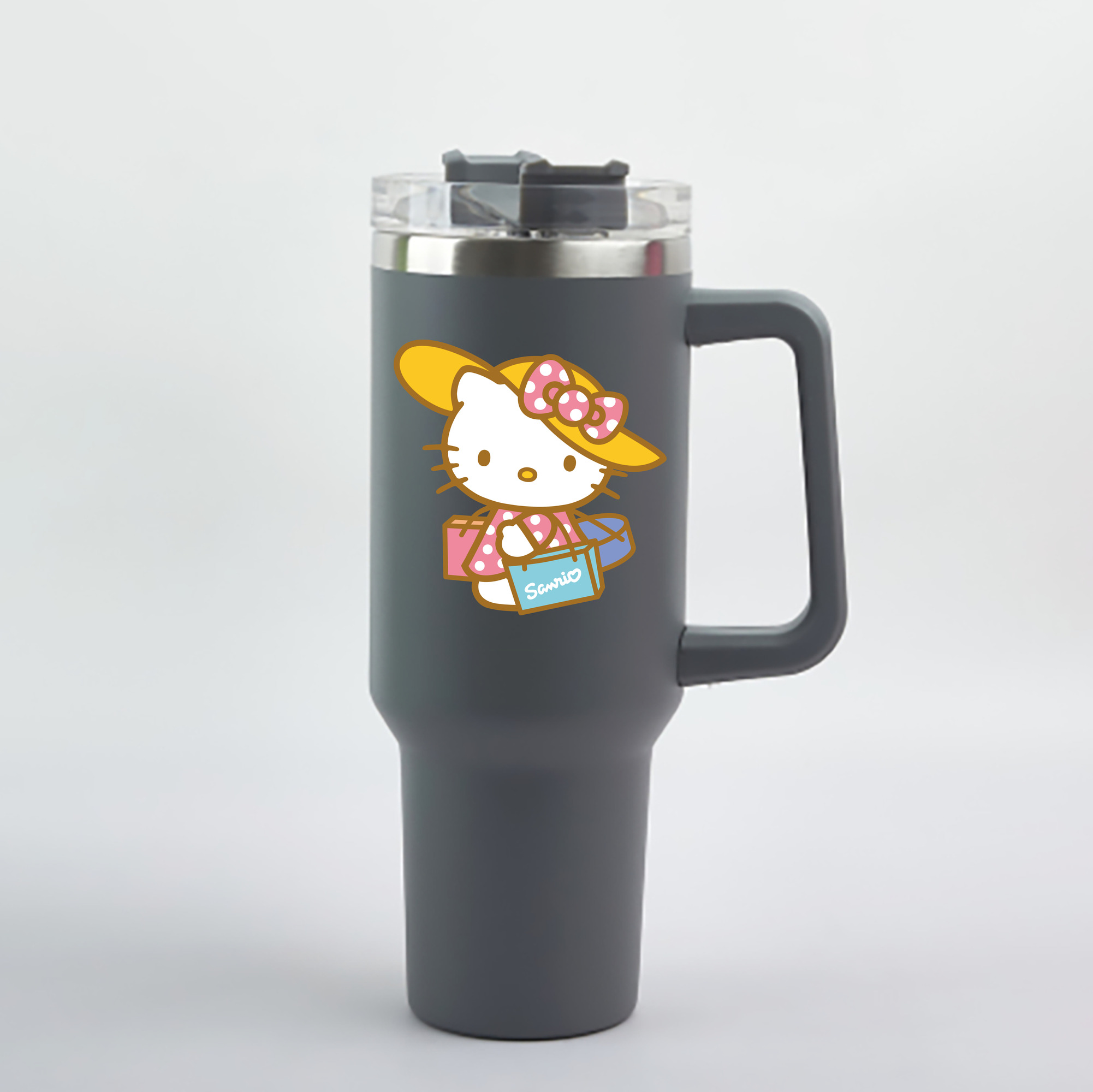 （画像用） Hello Kitty ハローキティ 1200mL車用タンブラー - クリスタルステッカー（プラスチックストロー付き）