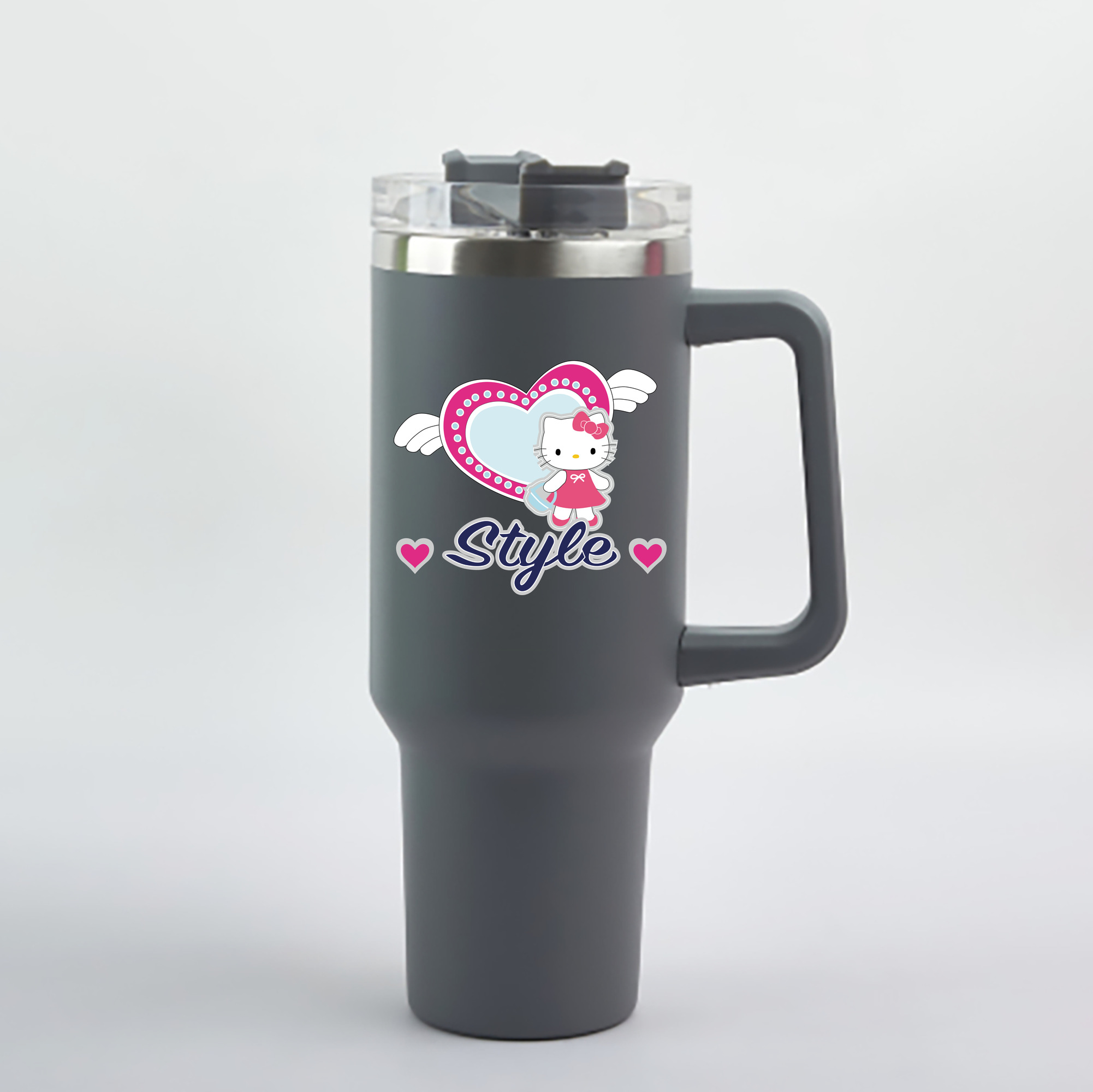 （画像用） Hello Kitty ハローキティ 1200mL車用タンブラー - クリスタルステッカー（プラスチックストロー付き）