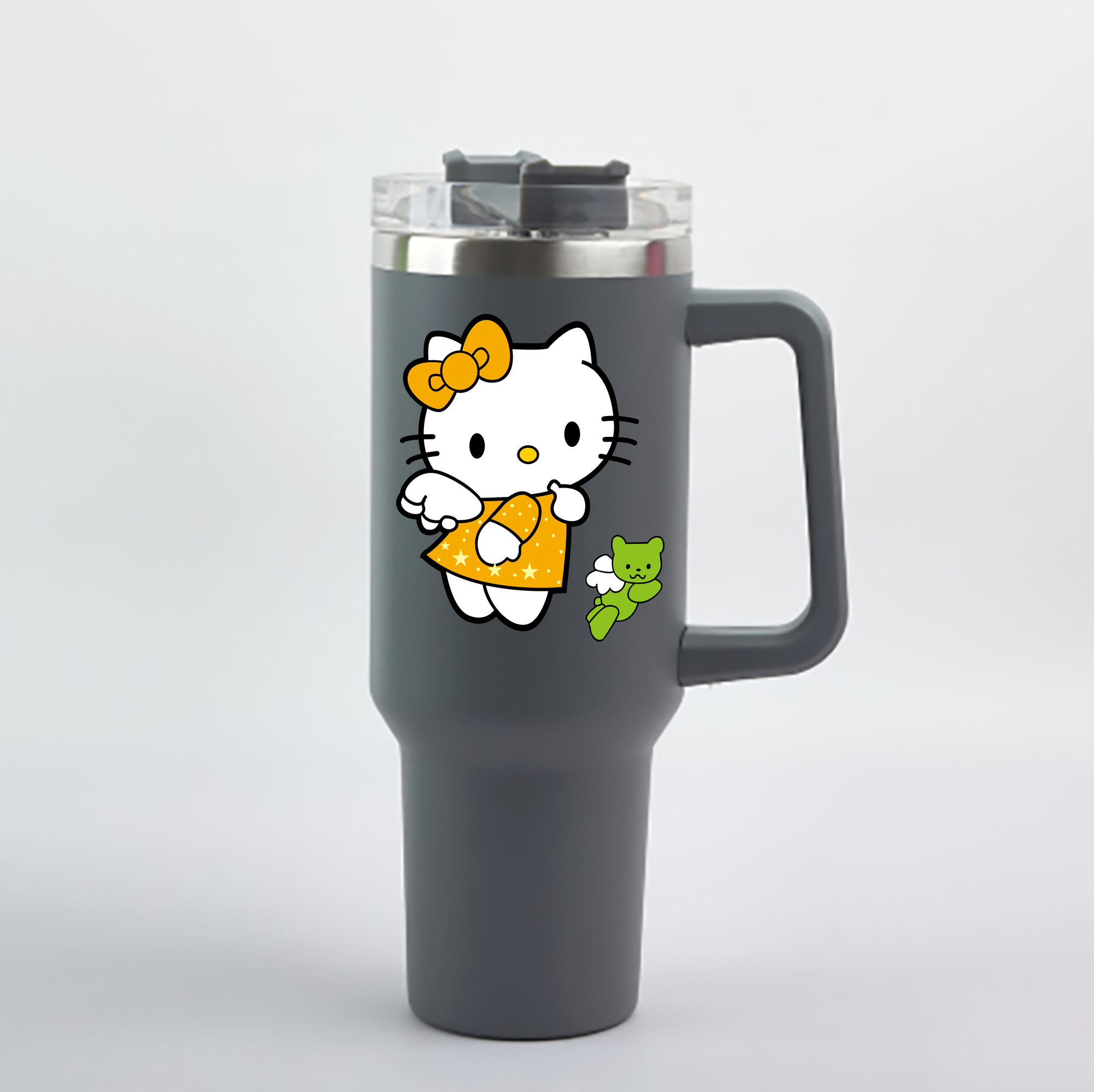 （画像用） Hello Kitty ハローキティ 1200mL車用タンブラー - クリスタルステッカー（プラスチックストロー付き）
