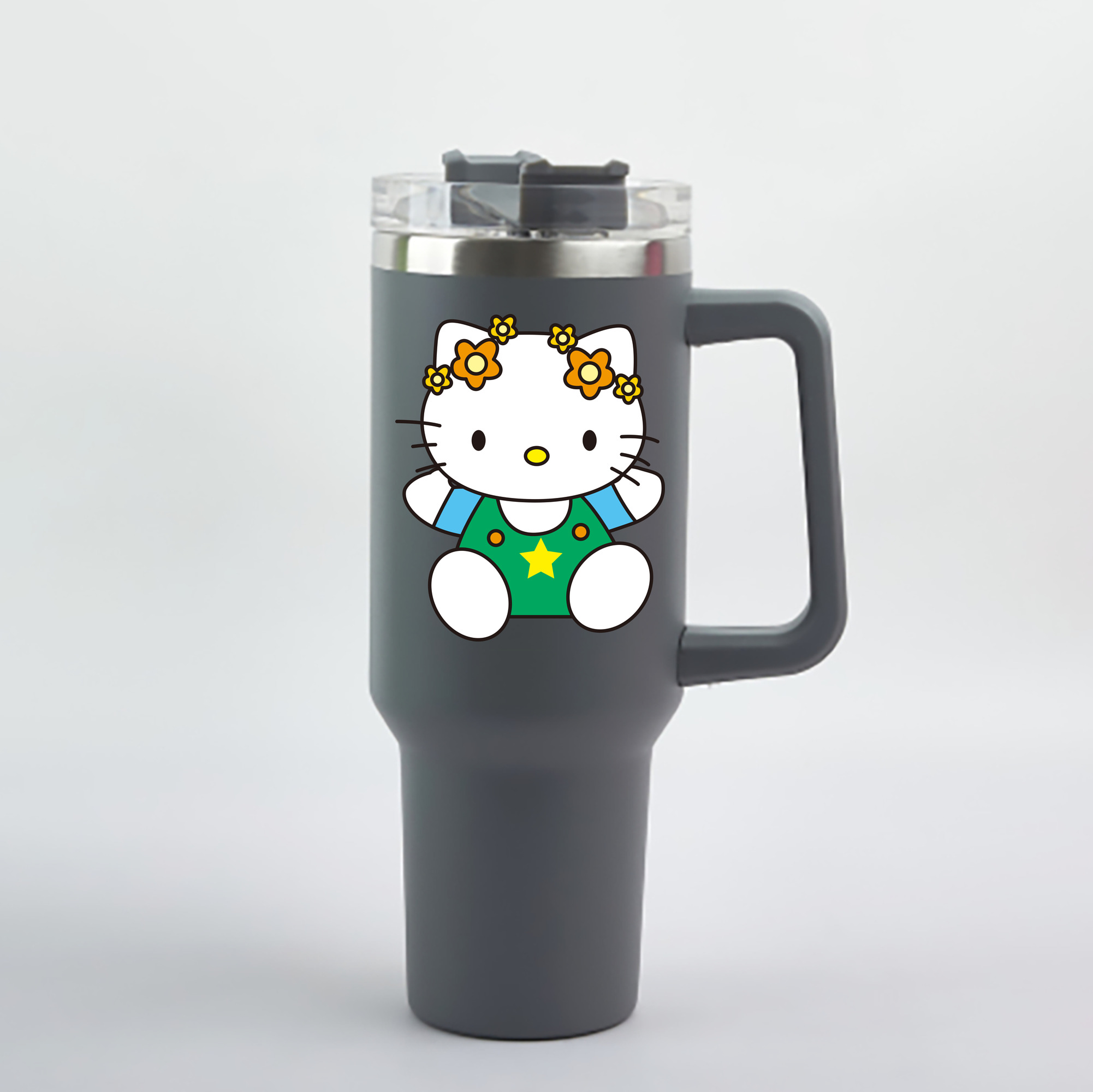 （画像用） Hello Kitty ハローキティ 1200mL車用タンブラー - クリスタルステッカー（プラスチックストロー付き）