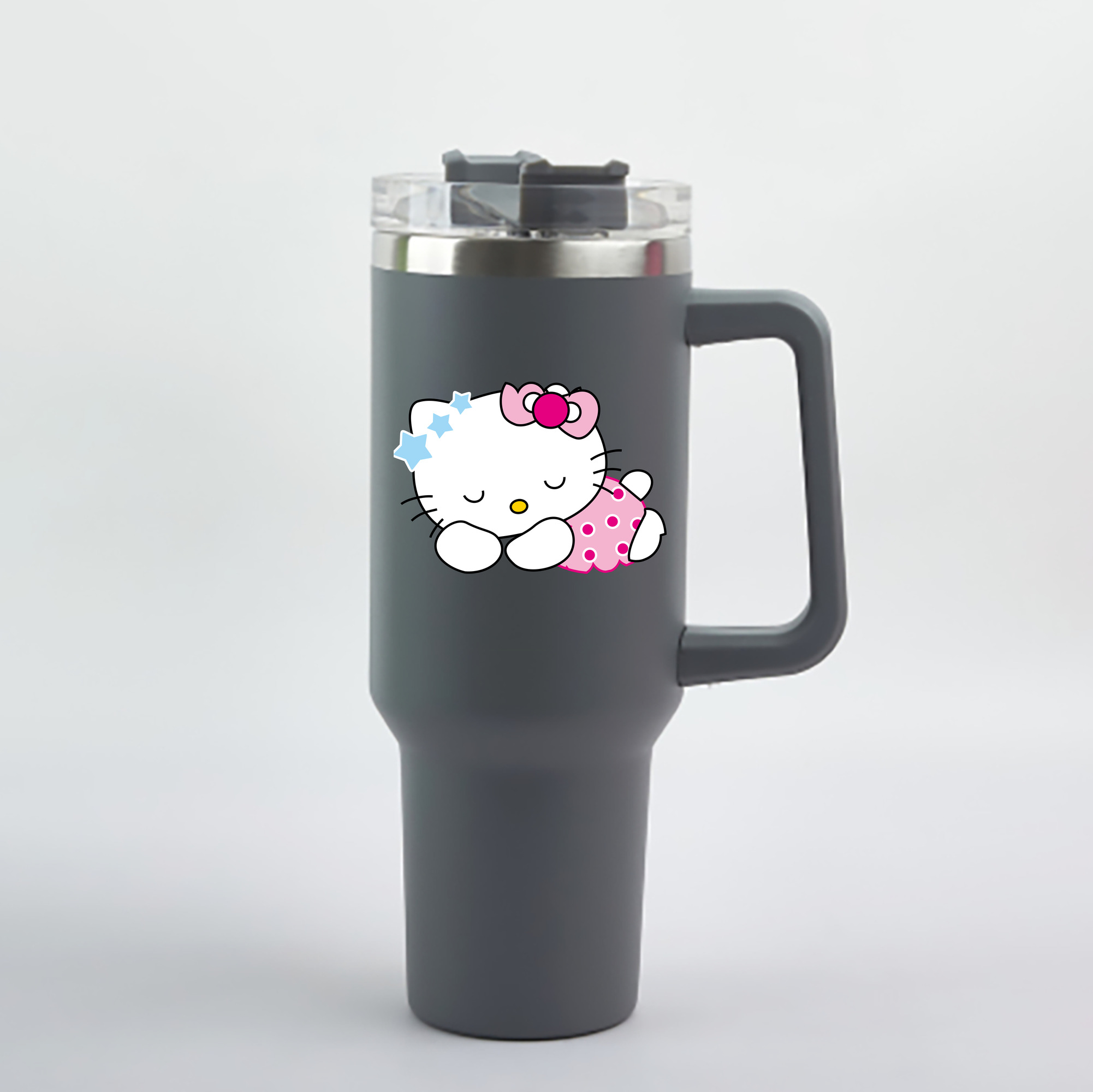 （画像用） Hello Kitty ハローキティ 1200mL車用タンブラー - クリスタルステッカー（プラスチックストロー付き）