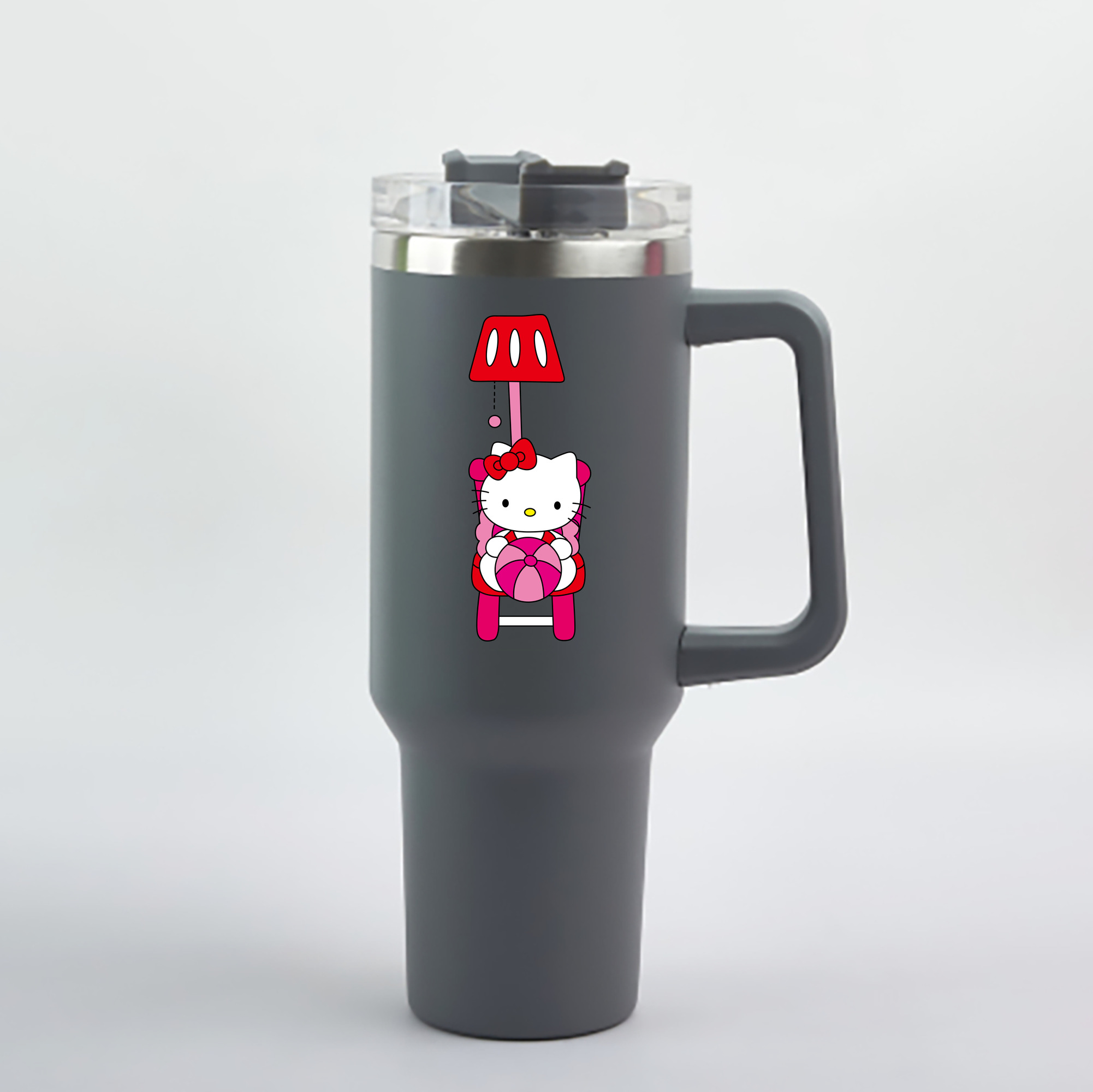 （画像用） Hello Kitty ハローキティ 1200mL車用タンブラー - クリスタルステッカー（プラスチックストロー付き）