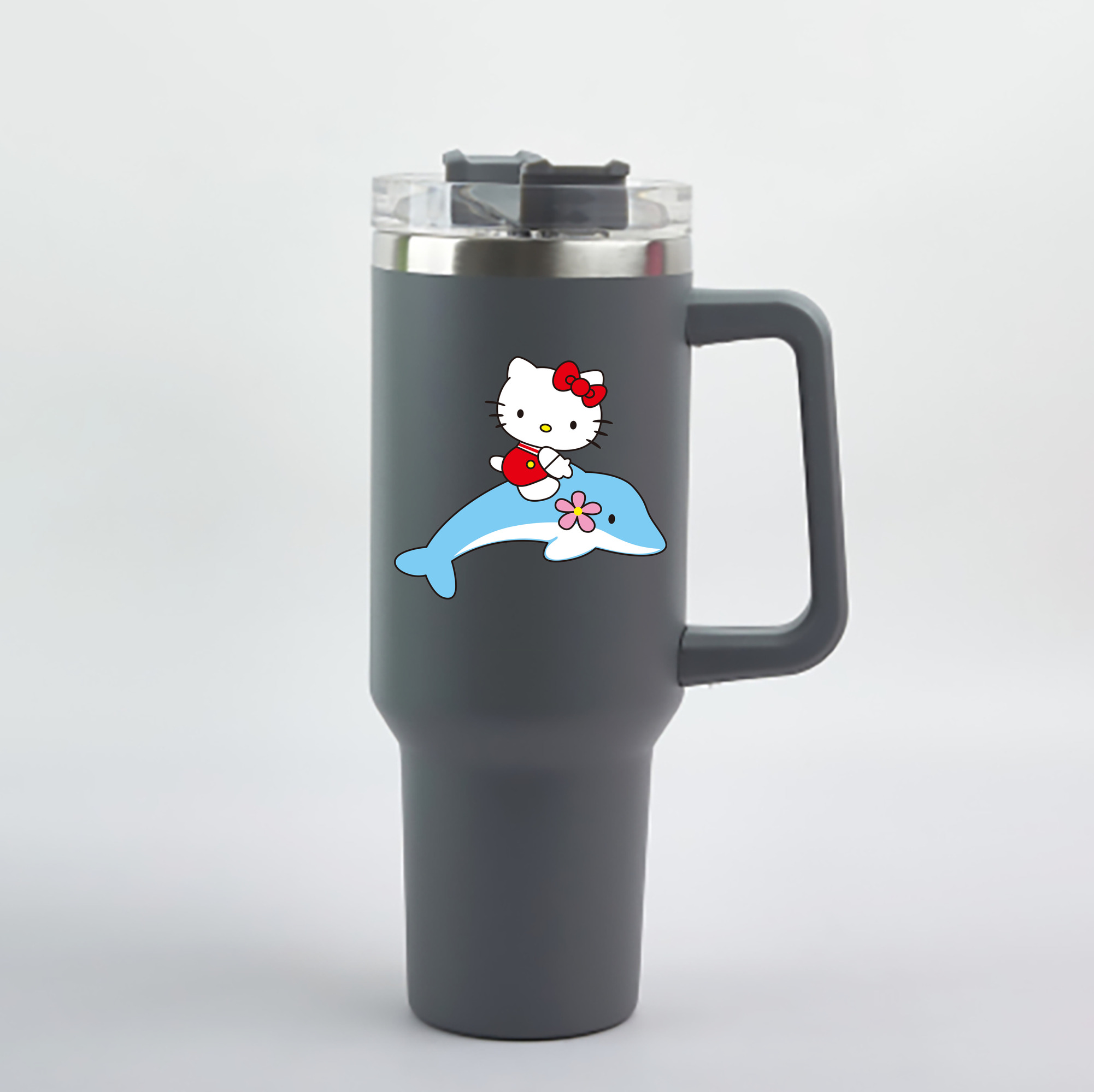 （画像用） Hello Kitty ハローキティ 1200mL車用タンブラー - クリスタルステッカー（プラスチックストロー付き）