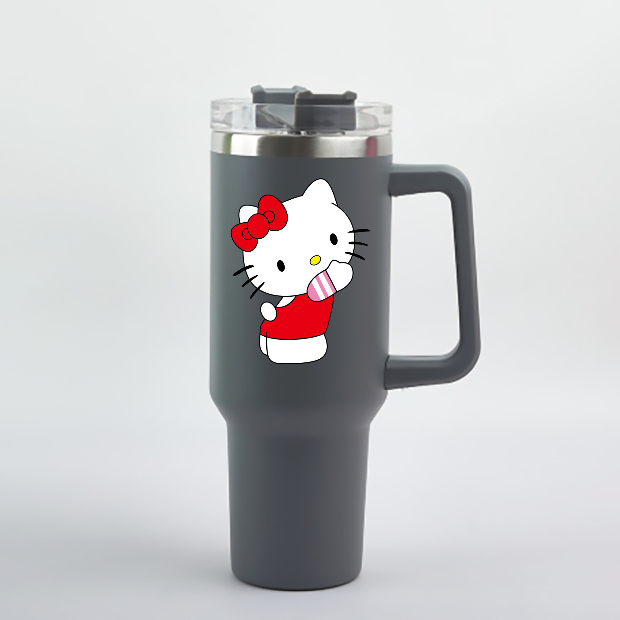 （画像用） Hello Kitty ハローキティ 1200mL車用タンブラー - クリスタルステッカー（プラスチックストロー付き）