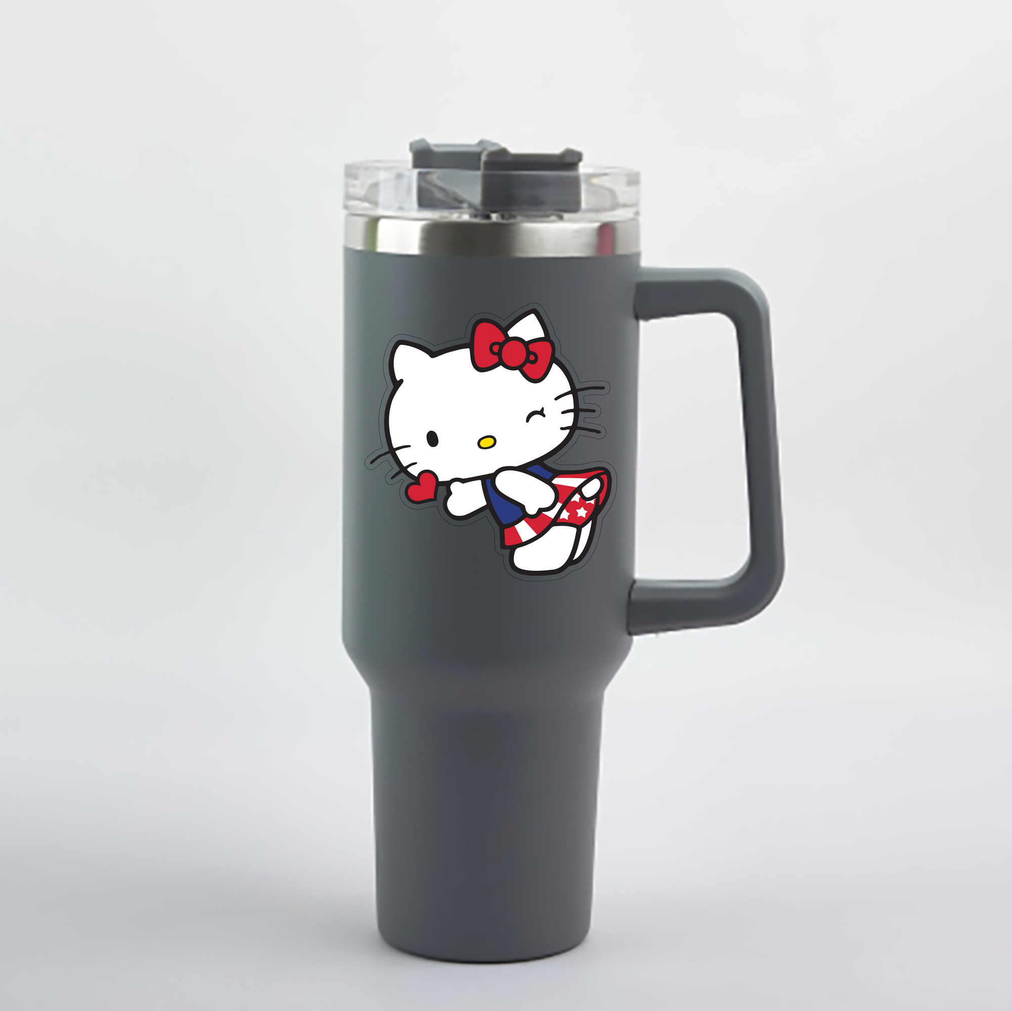 （画像用） Hello Kitty ハローキティ 1200mL車用タンブラー - クリスタルステッカー（プラスチックストロー付き）