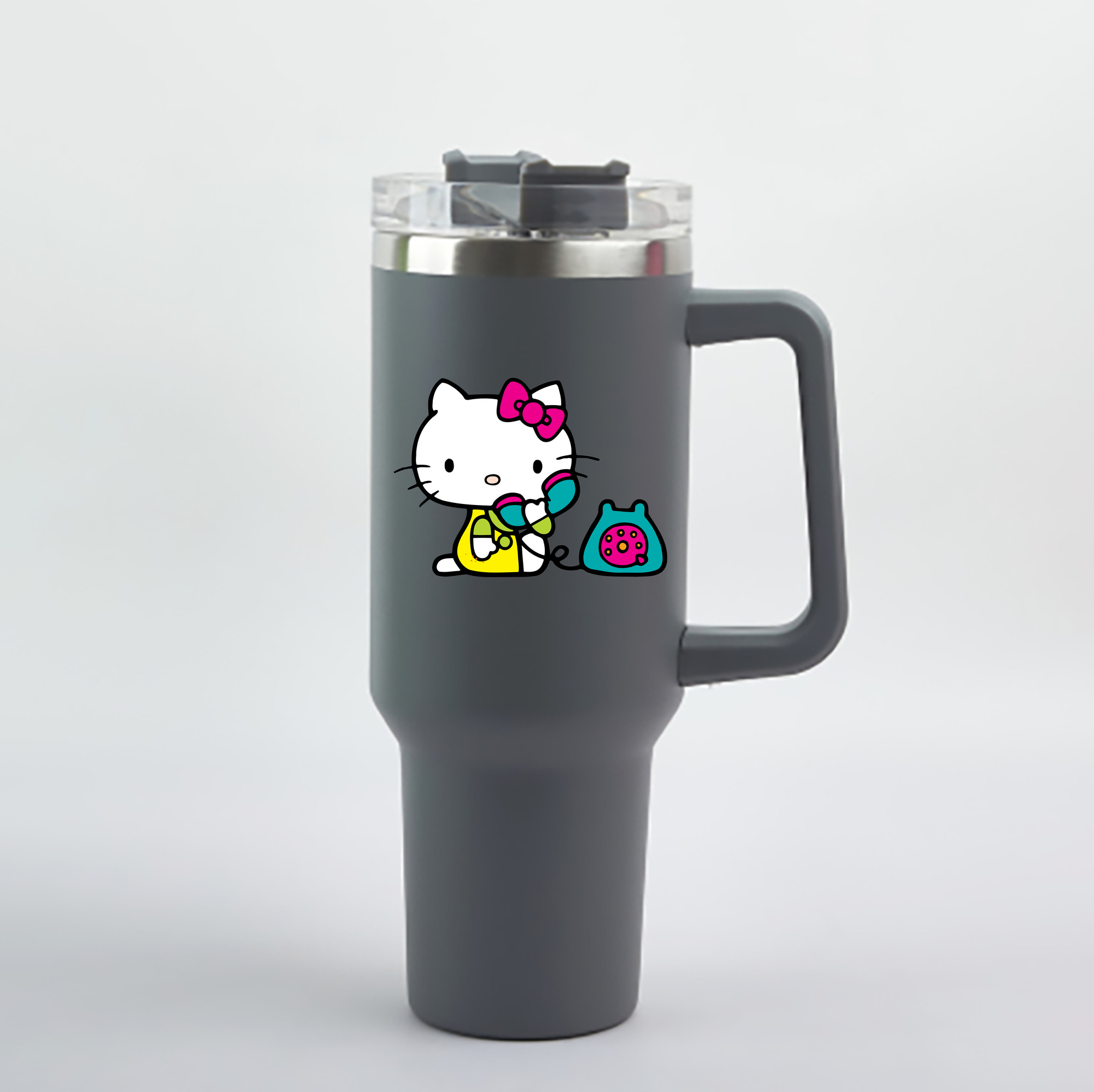 （画像用） Hello Kitty ハローキティ 1200mL車用タンブラー - クリスタルステッカー（プラスチックストロー付き）