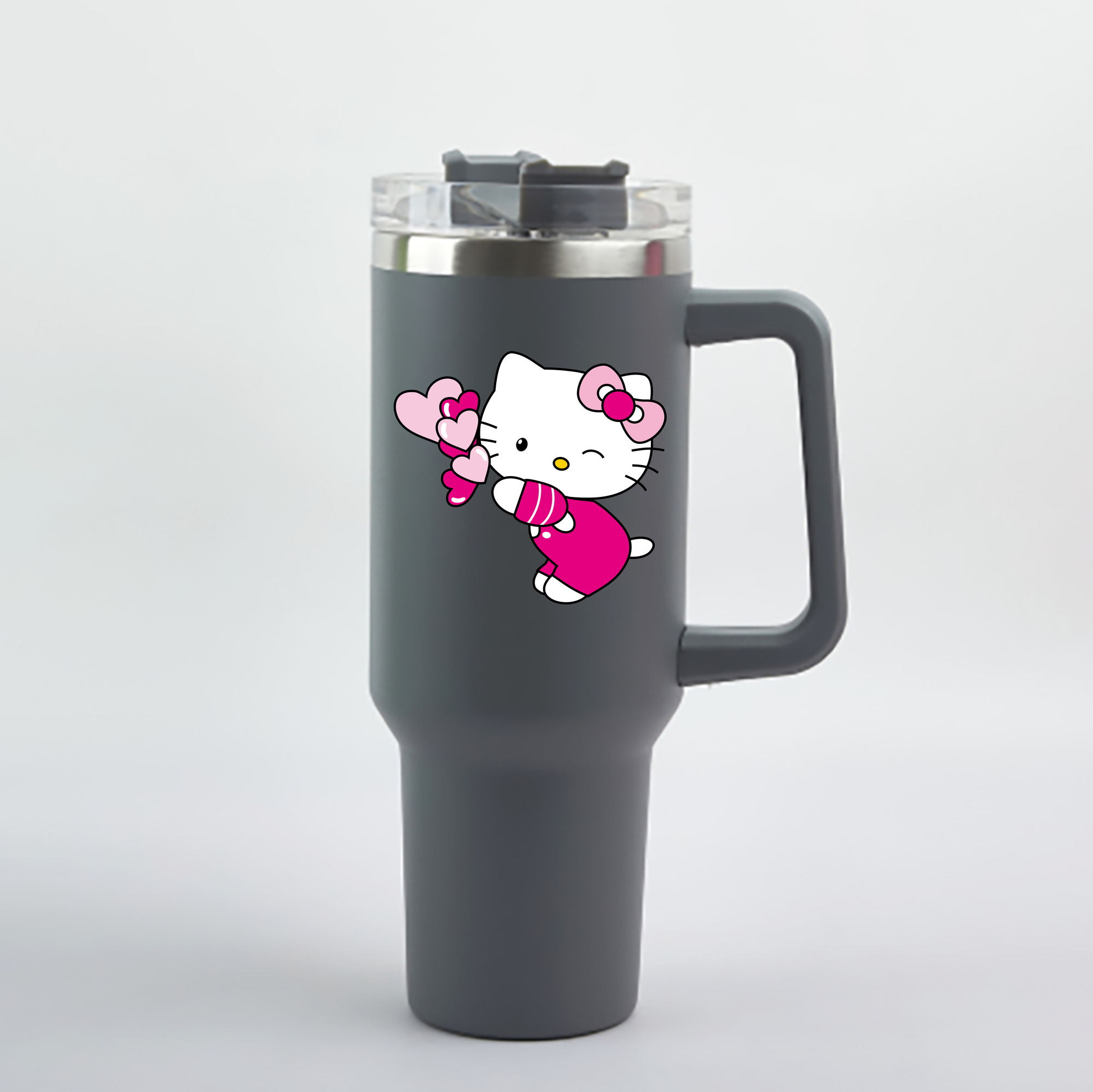（画像用） Hello Kitty ハローキティ 1200mL車用タンブラー - クリスタルステッカー（プラスチックストロー付き）