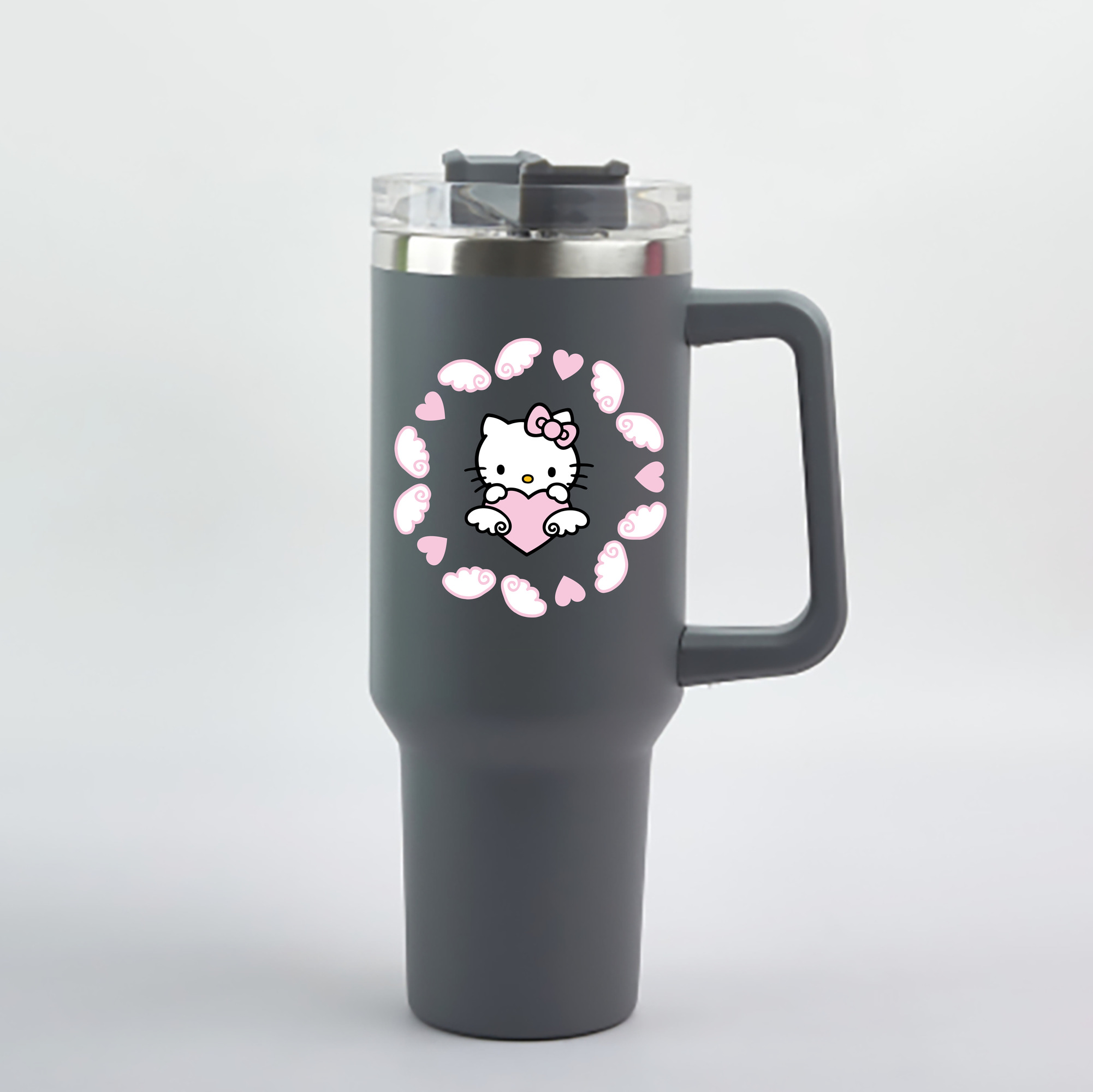 （画像用） Hello Kitty ハローキティ 1200mL車用タンブラー - クリスタルステッカー（プラスチックストロー付き）