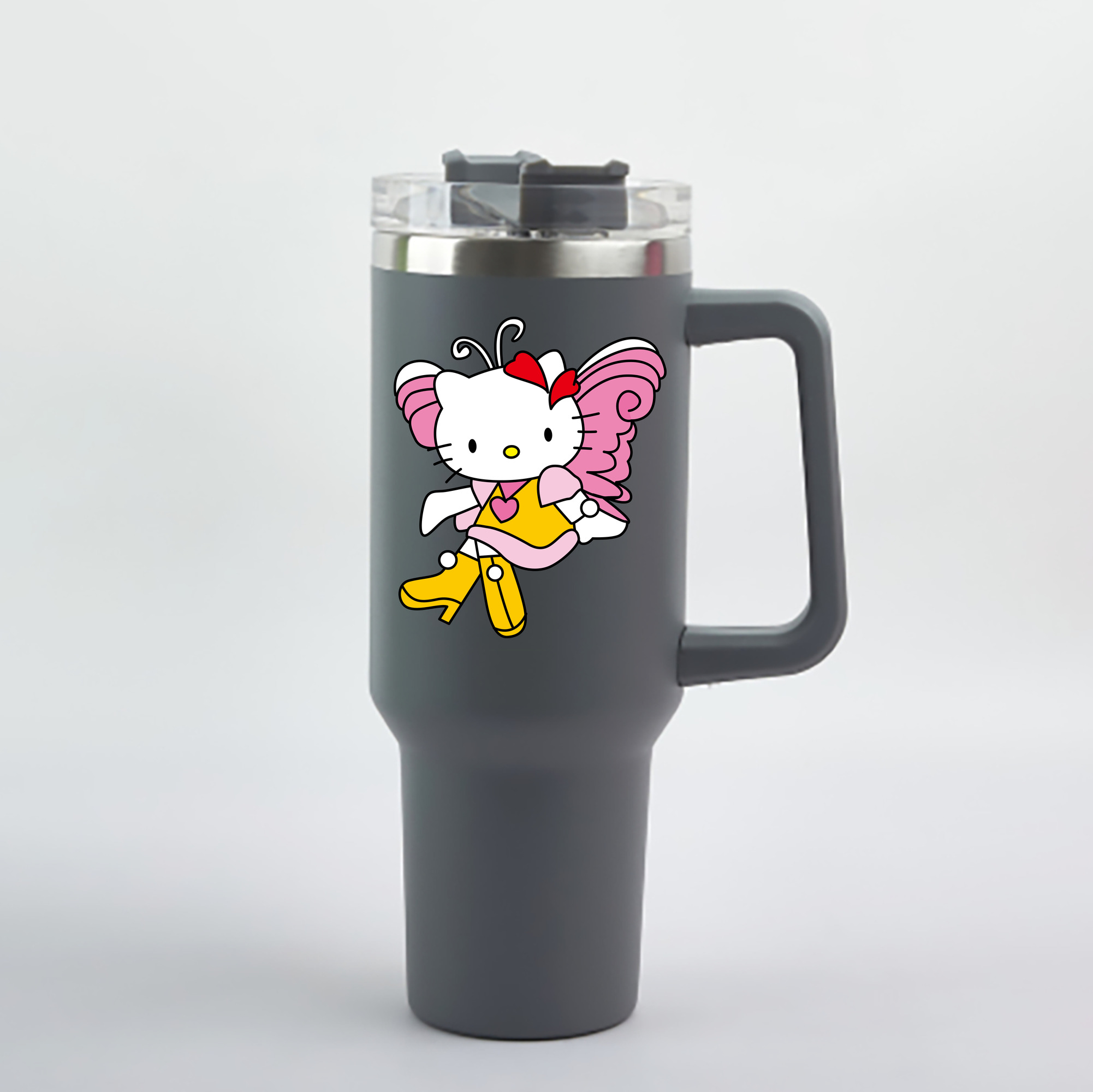 （画像用） Hello Kitty ハローキティ 1200mL車用タンブラー - クリスタルステッカー（プラスチックストロー付き）