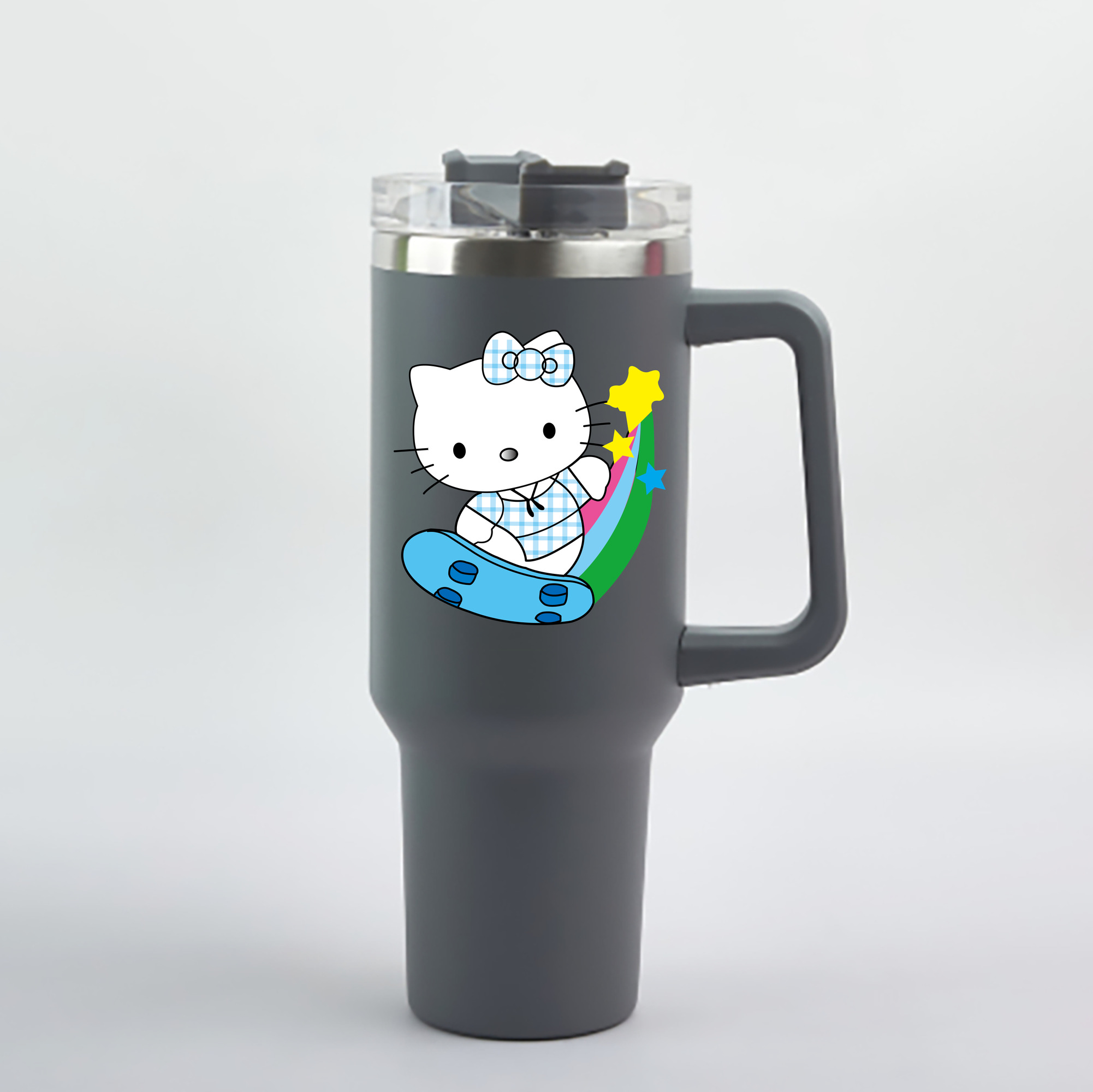 （画像用） Hello Kitty ハローキティ 1200mL車用タンブラー - クリスタルステッカー（プラスチックストロー付き）