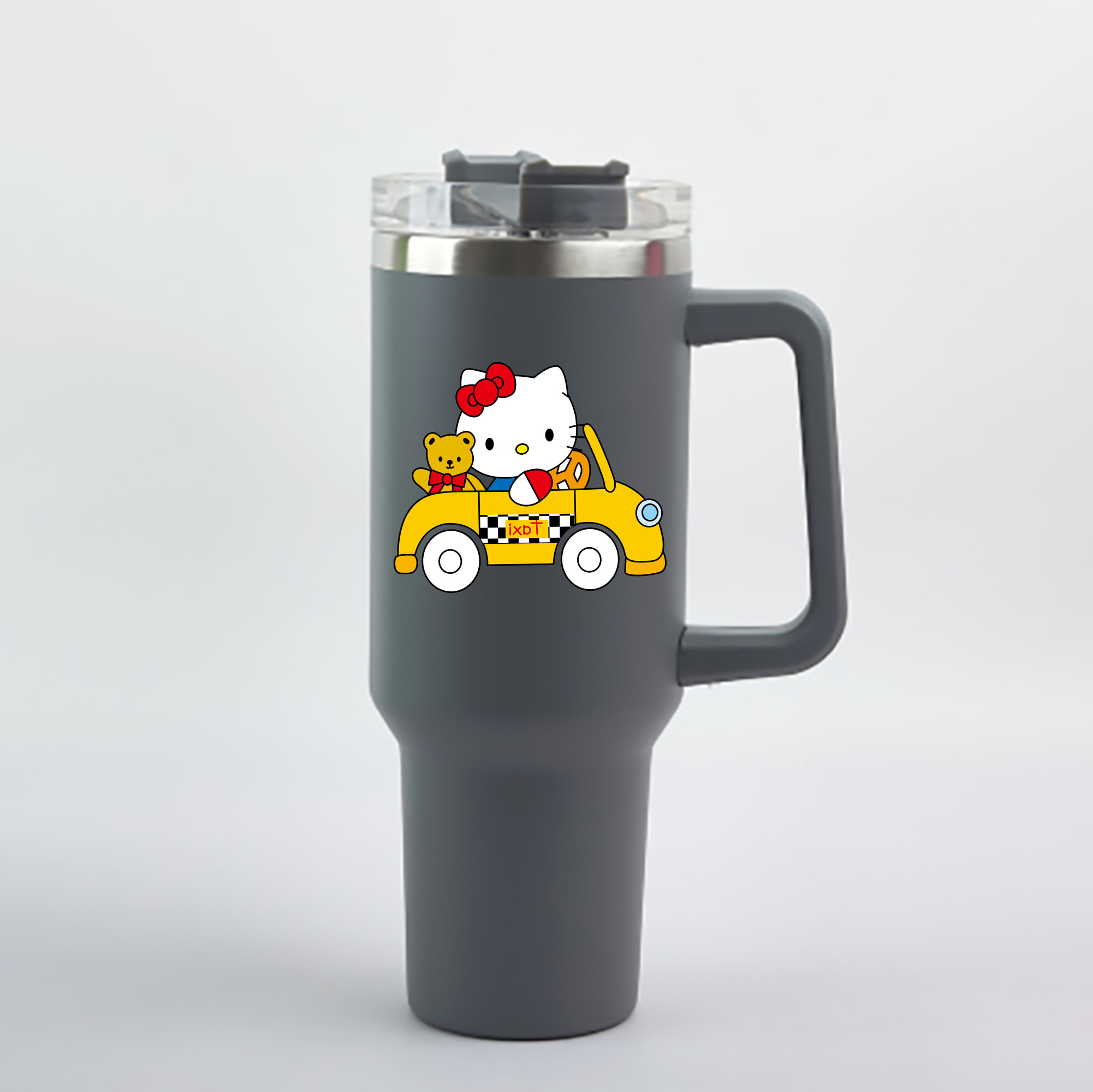 （画像用） Hello Kitty ハローキティ 1200mL車用タンブラー - クリスタルステッカー（プラスチックストロー付き）