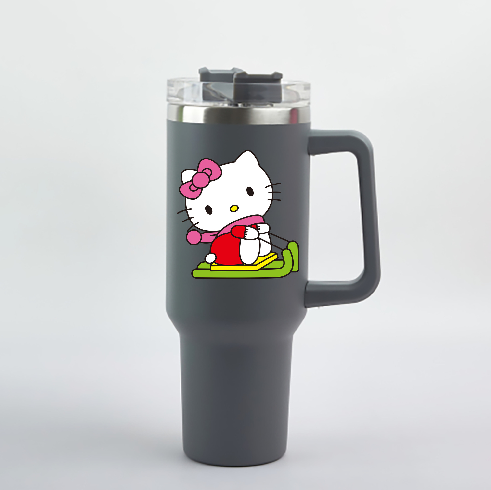 （画像用） Hello Kitty ハローキティ 1200mL車用タンブラー - クリスタルステッカー（プラスチックストロー付き）
