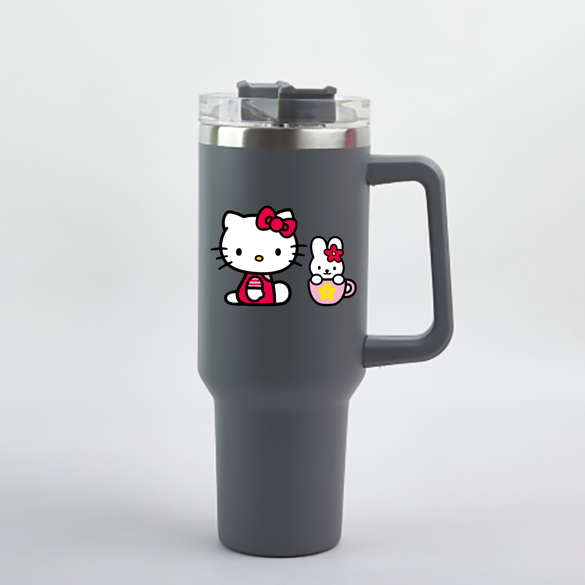 （画像用） Hello Kitty ハローキティ 1200mL車用タンブラー - クリスタルステッカー（プラスチックストロー付き）