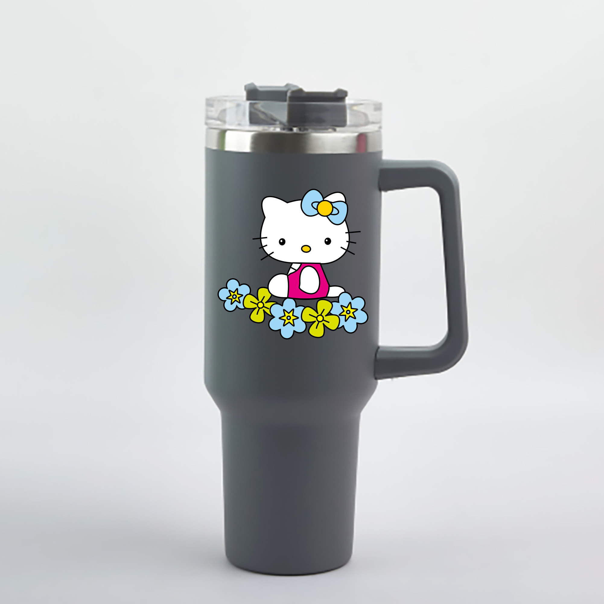 （画像用） Hello Kitty ハローキティ 1200mL車用タンブラー - クリスタルステッカー（プラスチックストロー付き）