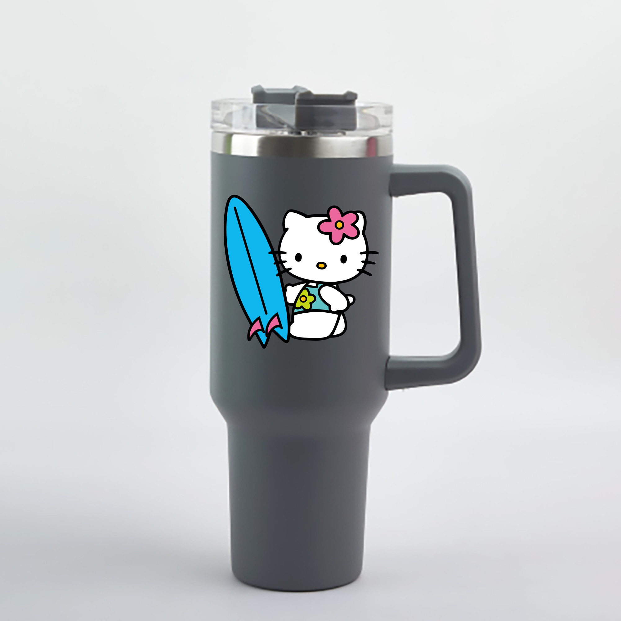 （画像用） Hello Kitty ハローキティ 1200mL車用タンブラー - クリスタルステッカー（プラスチックストロー付き）