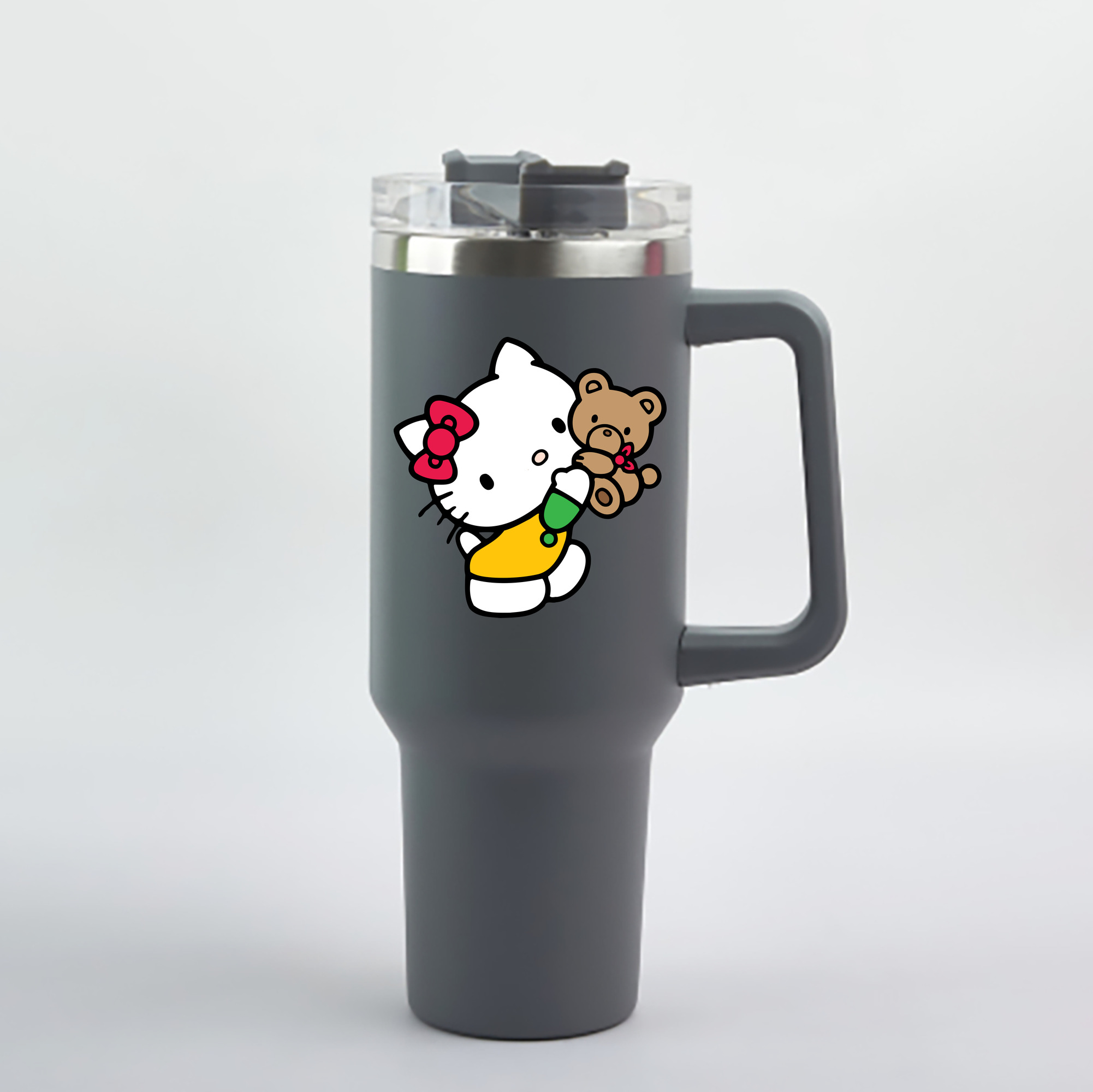 （画像用） Hello Kitty ハローキティ 1200mL車用タンブラー - クリスタルステッカー（プラスチックストロー付き）