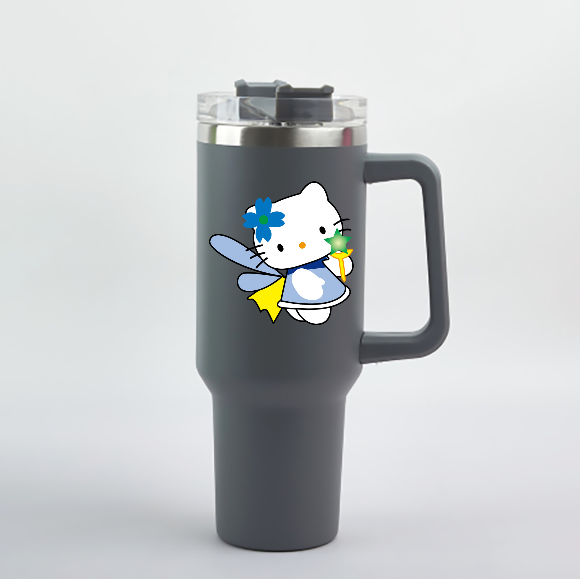 （画像用） Hello Kitty ハローキティ 1200mL車用タンブラー - クリスタルステッカー（プラスチックストロー付き）