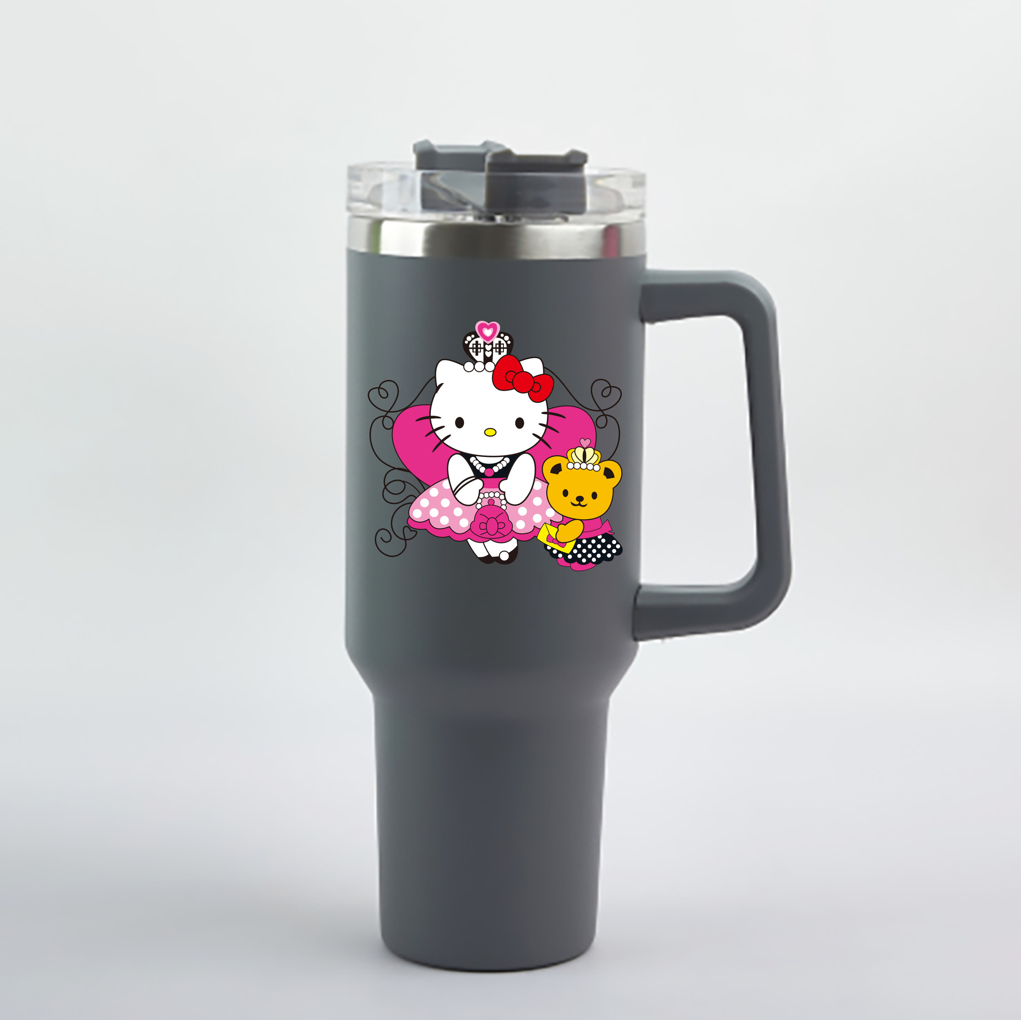 （画像用） Hello Kitty ハローキティ 1200mL車用タンブラー - クリスタルステッカー（プラスチックストロー付き）