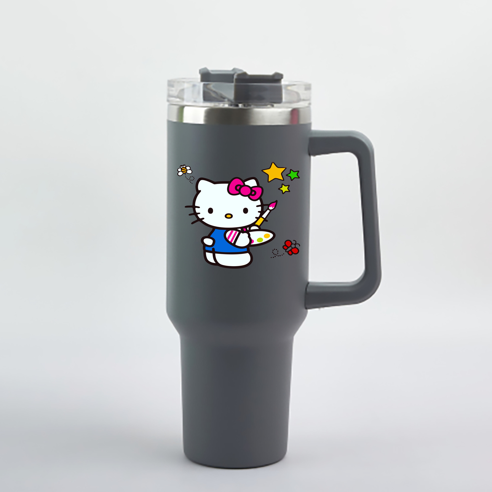 （画像用） Hello Kitty ハローキティ 1200mL車用タンブラー - クリスタルステッカー（プラスチックストロー付き）