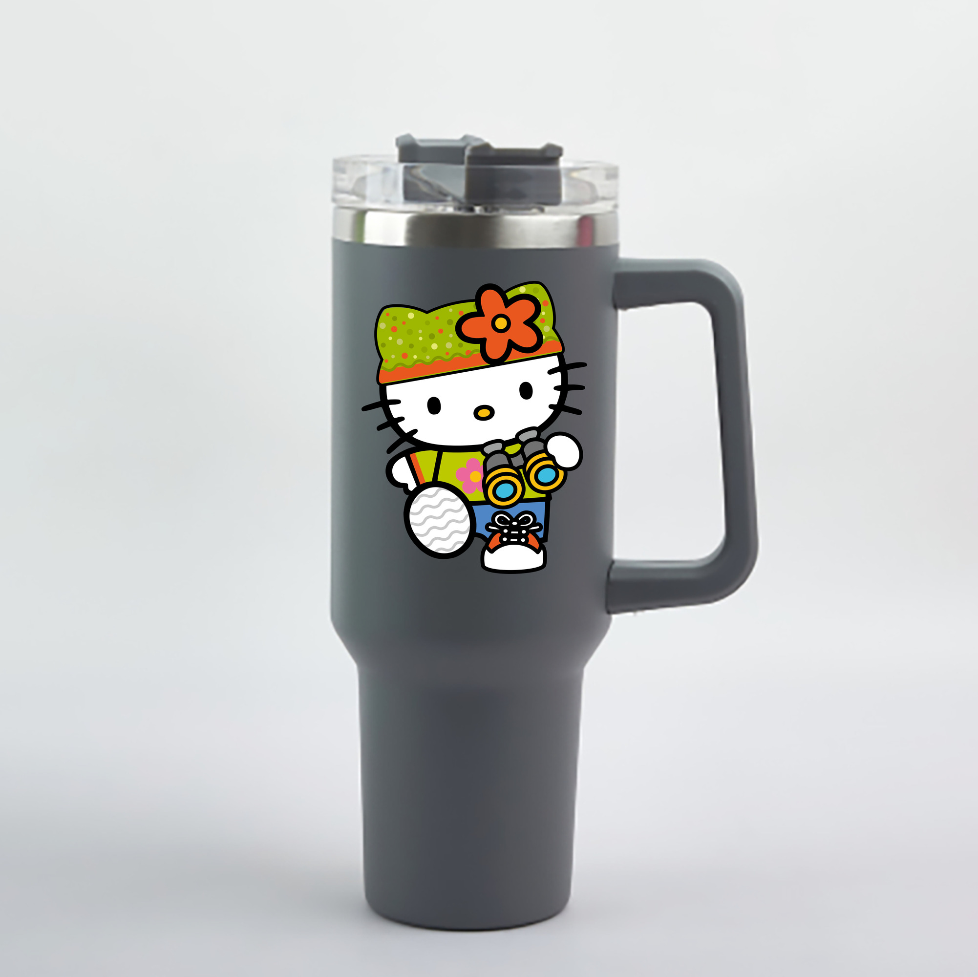 （画像用） Hello Kitty ハローキティ 1200mL車用タンブラー - クリスタルステッカー（プラスチックストロー付き）