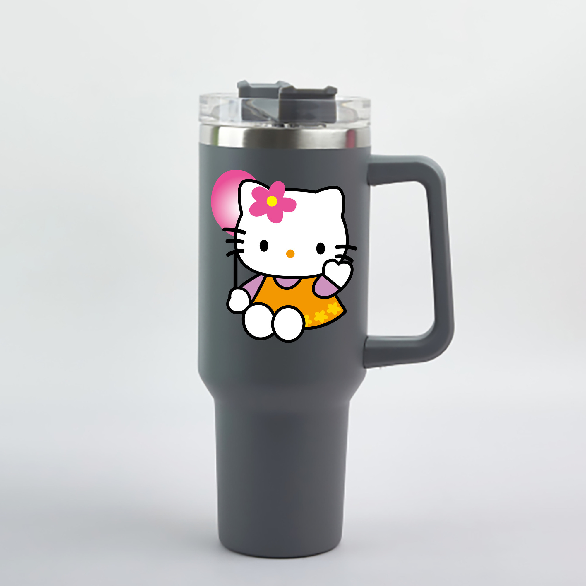 （画像用） Hello Kitty ハローキティ 1200mL車用タンブラー - クリスタルステッカー（プラスチックストロー付き）